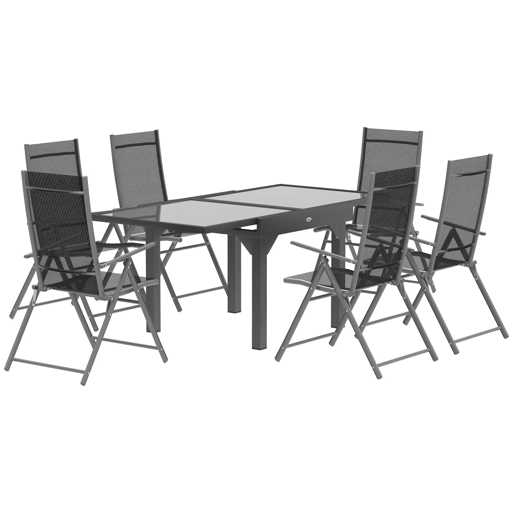 7 Piece Outdoor Dining Set, Garden Furniture Set with Extendable Table and 6 Folding Chairs, Outdoor Conversation Set with 5mm Tempered Glass Top & Aluminium Frame, for Patio, Balcony, Deck - Image 12