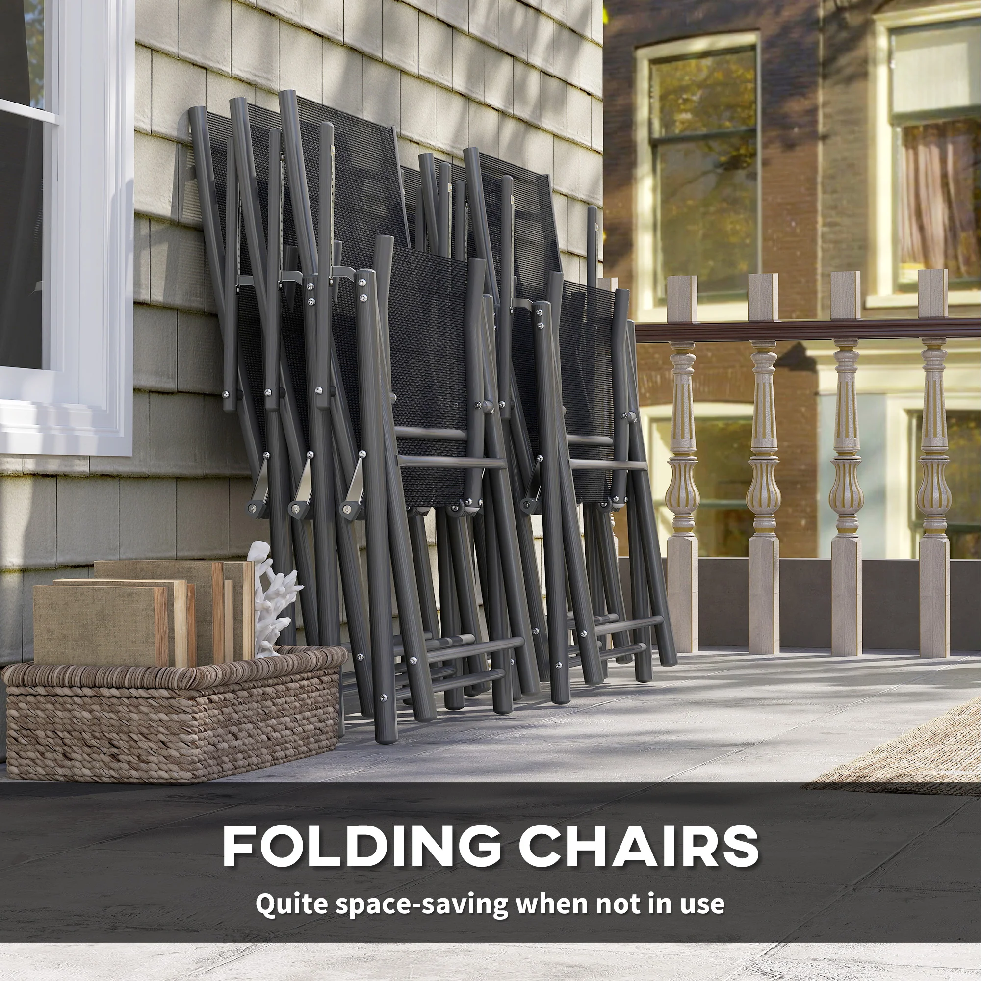 7 Piece Outdoor Dining Set, Garden Furniture Set with Extendable Table and 6 Folding Chairs, Outdoor Conversation Set with 5mm Tempered Glass Top & Aluminium Frame, for Patio, Balcony, Deck - Image 7