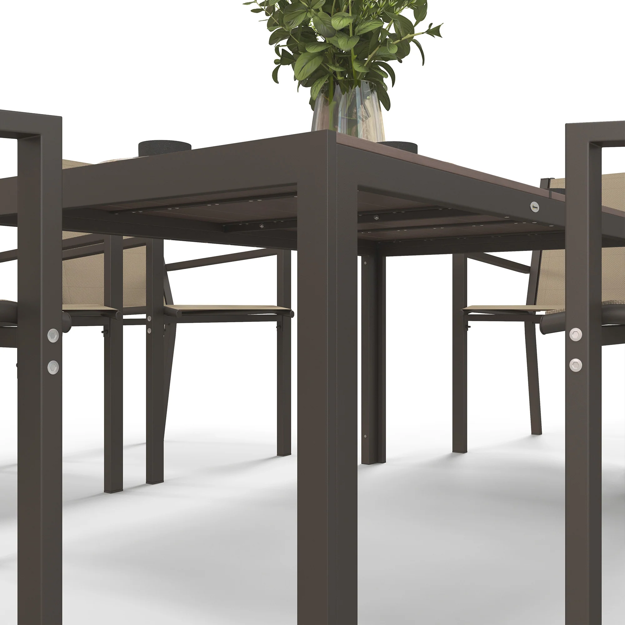 7pc Patio Dining Set with WPC Table and 6 Stackable Chairs, Khaki - Image 10