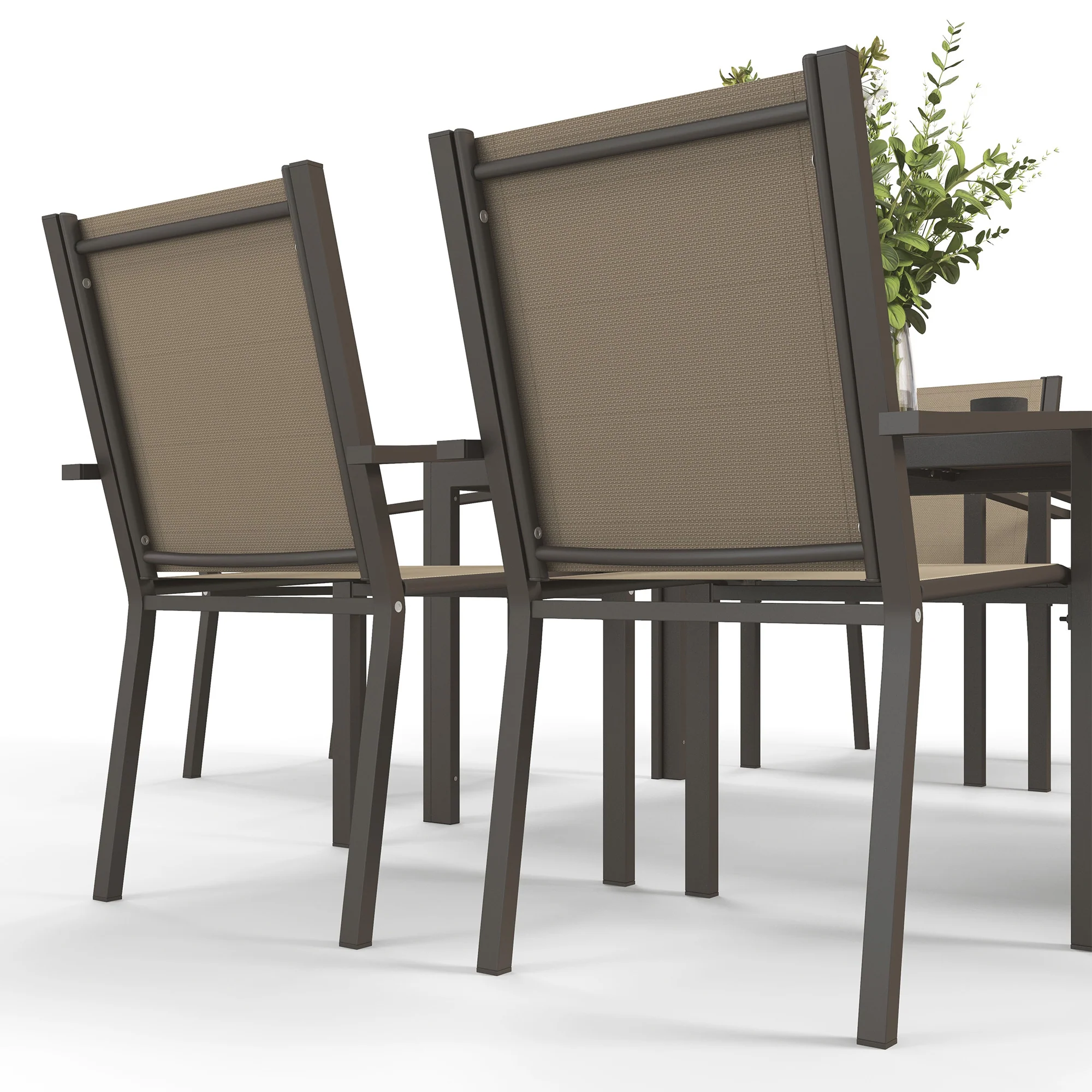 7pc Patio Dining Set with WPC Table and 6 Stackable Chairs, Khaki - Image 11