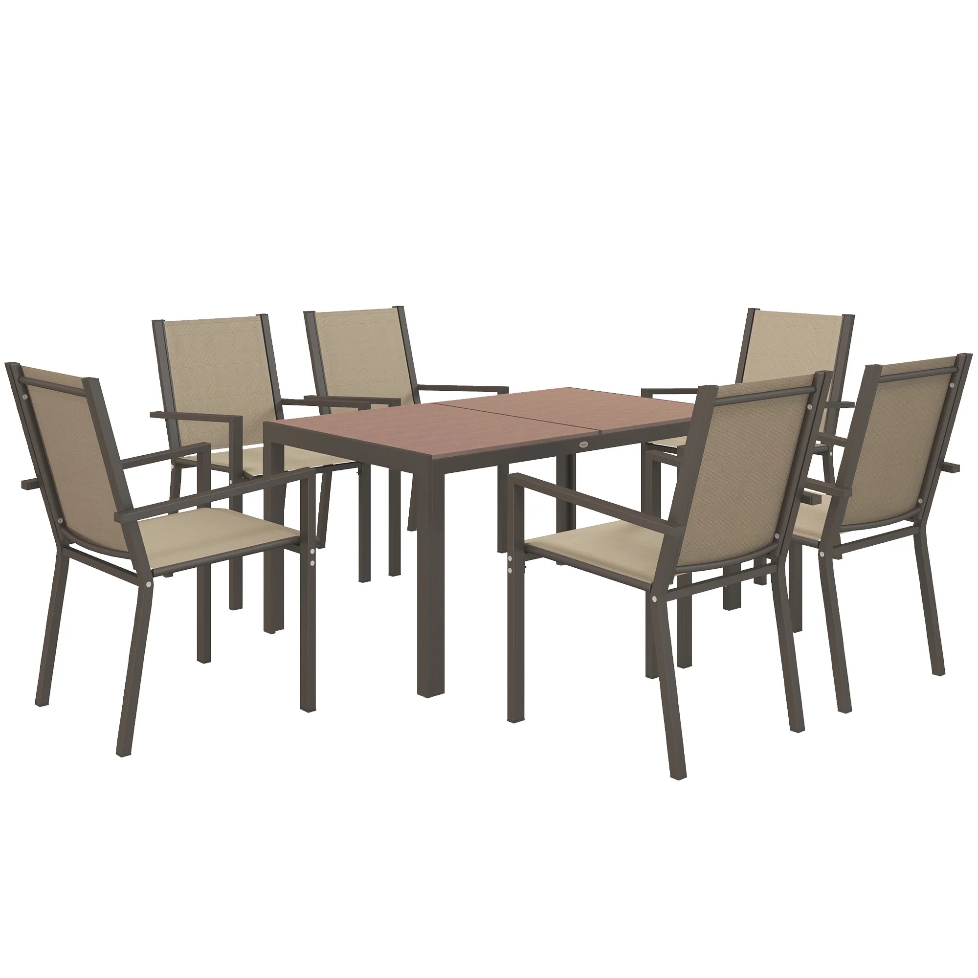 7pc Patio Dining Set with WPC Table and 6 Stackable Chairs, Khaki - Image 12