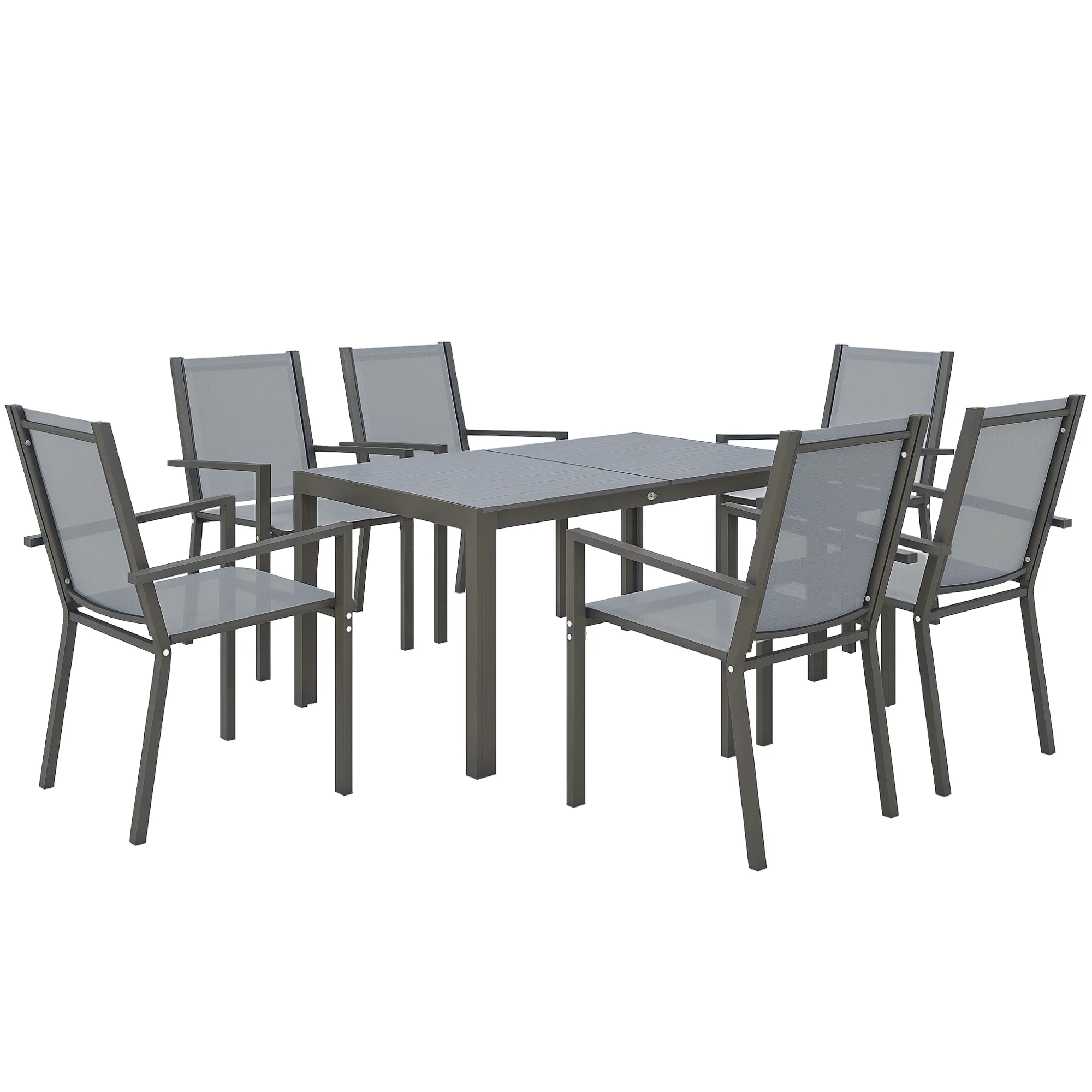 7pc Patio Dining Set with WPC Table and 6 Stackable Chairs, Light Grey
