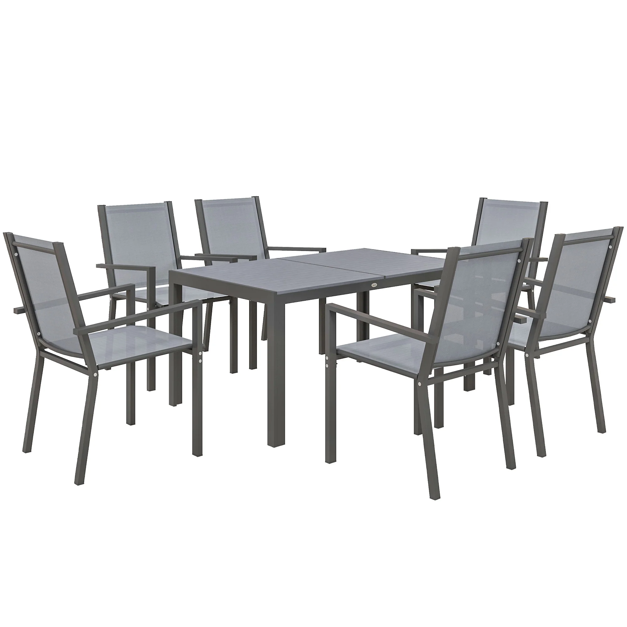 7pc Patio Dining Set with WPC Table and 6 Stackable Chairs, Light Grey - Image 12