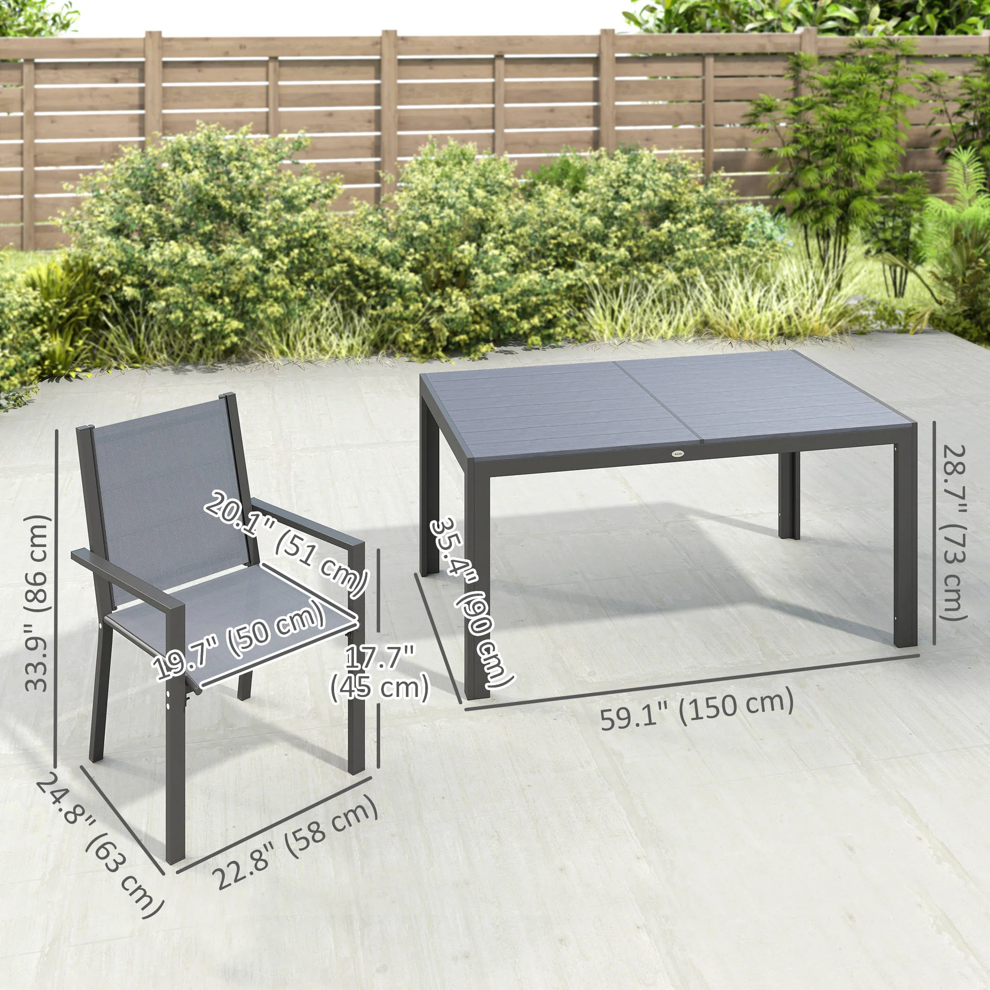7pc Patio Dining Set with WPC Table and 6 Stackable Chairs, Light Grey - Image 5
