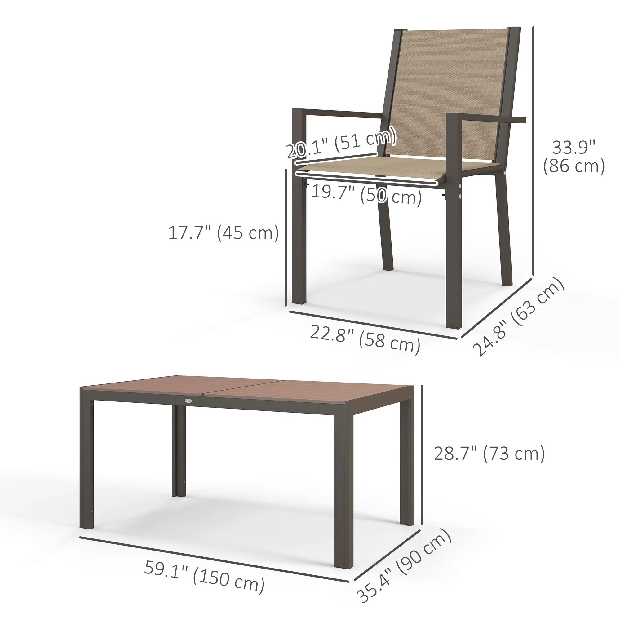 7pc Patio Dining Set with WPC Table and 6 Stackable Chairs, Khaki - Image 5