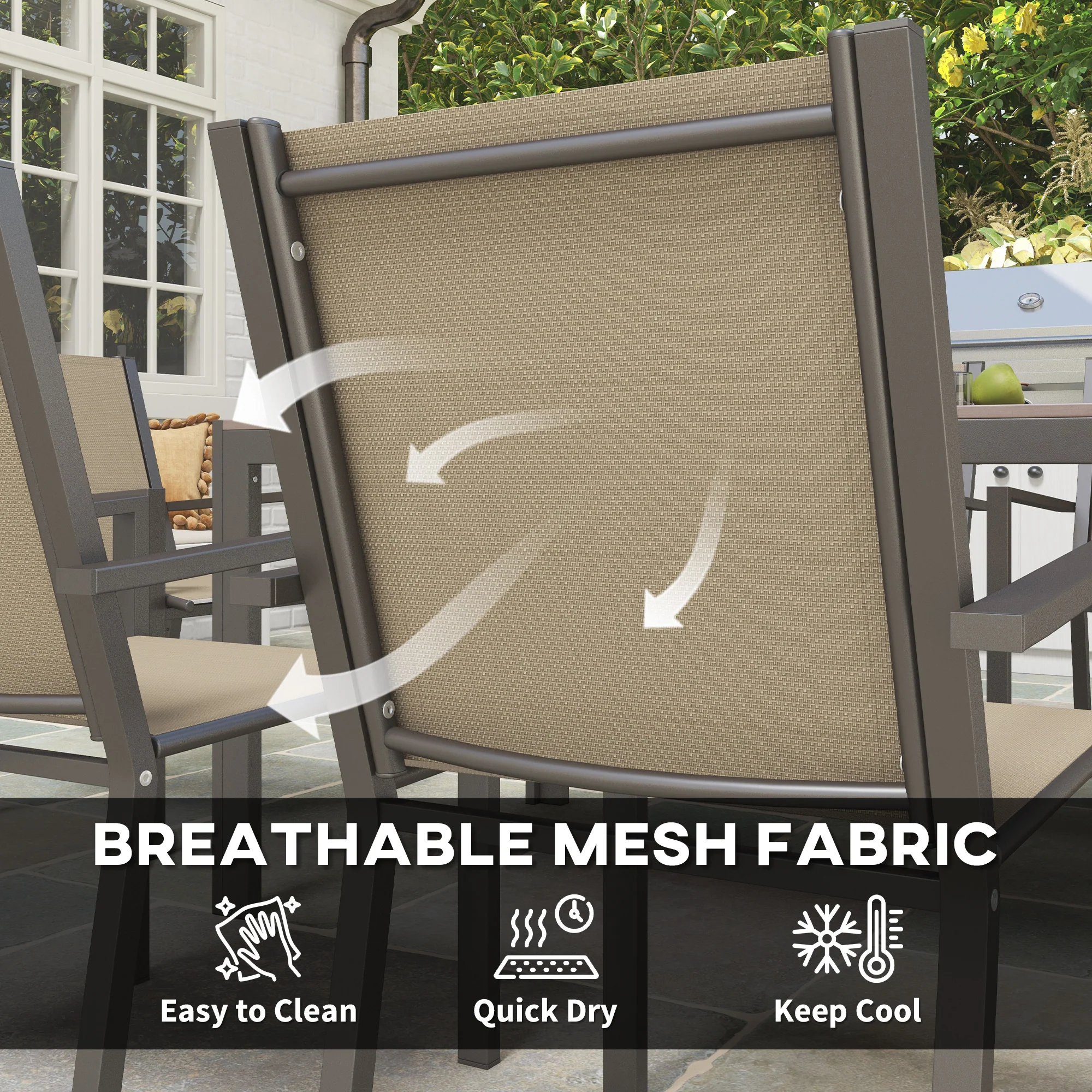 7pc Patio Dining Set with WPC Table and 6 Stackable Chairs, Khaki - Image 8
