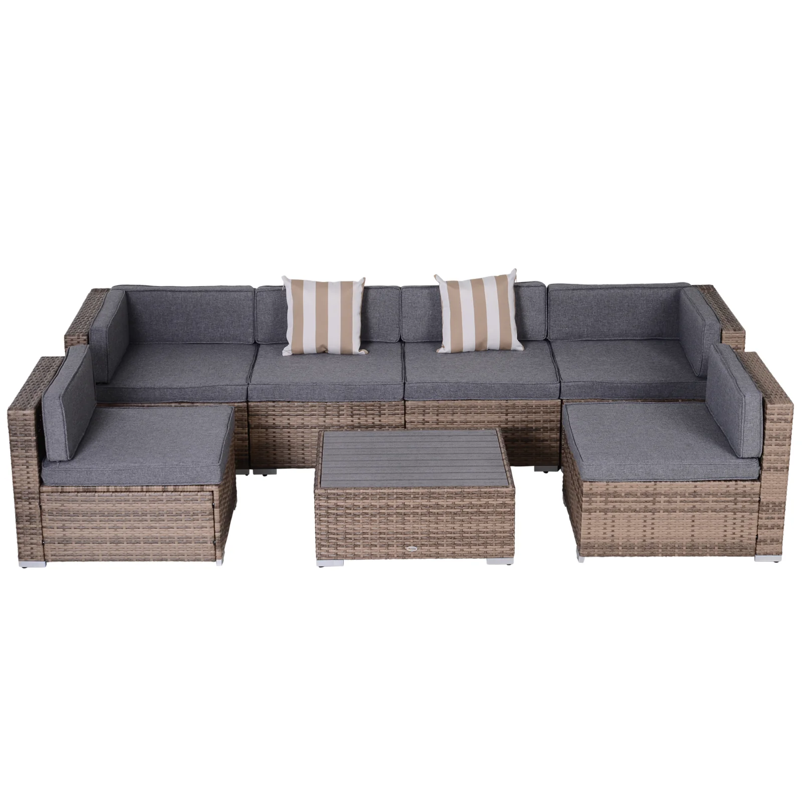 7-Piece PE Rattan Sectional Sofa Set with Glass Table and Cushions, Grey