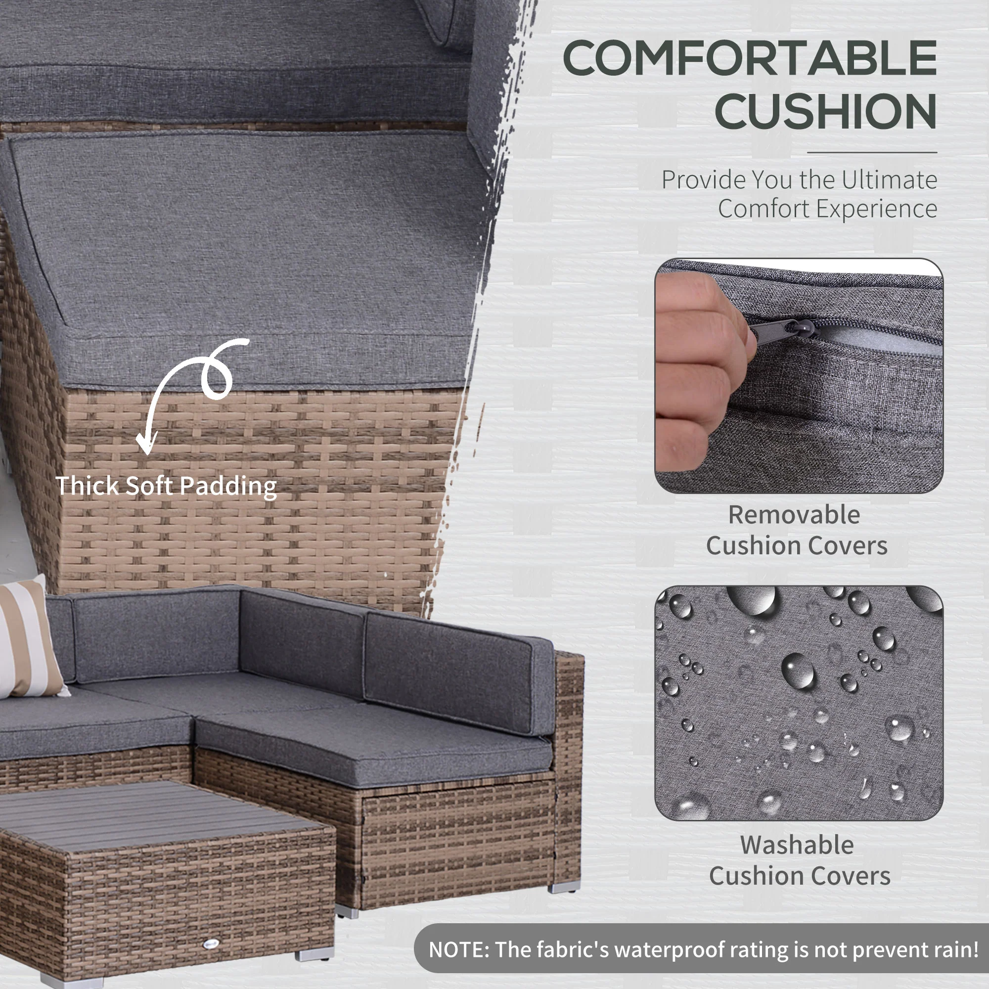 7-Piece PE Rattan Sectional Sofa Set with Glass Table and Cushions, Grey - Image 7