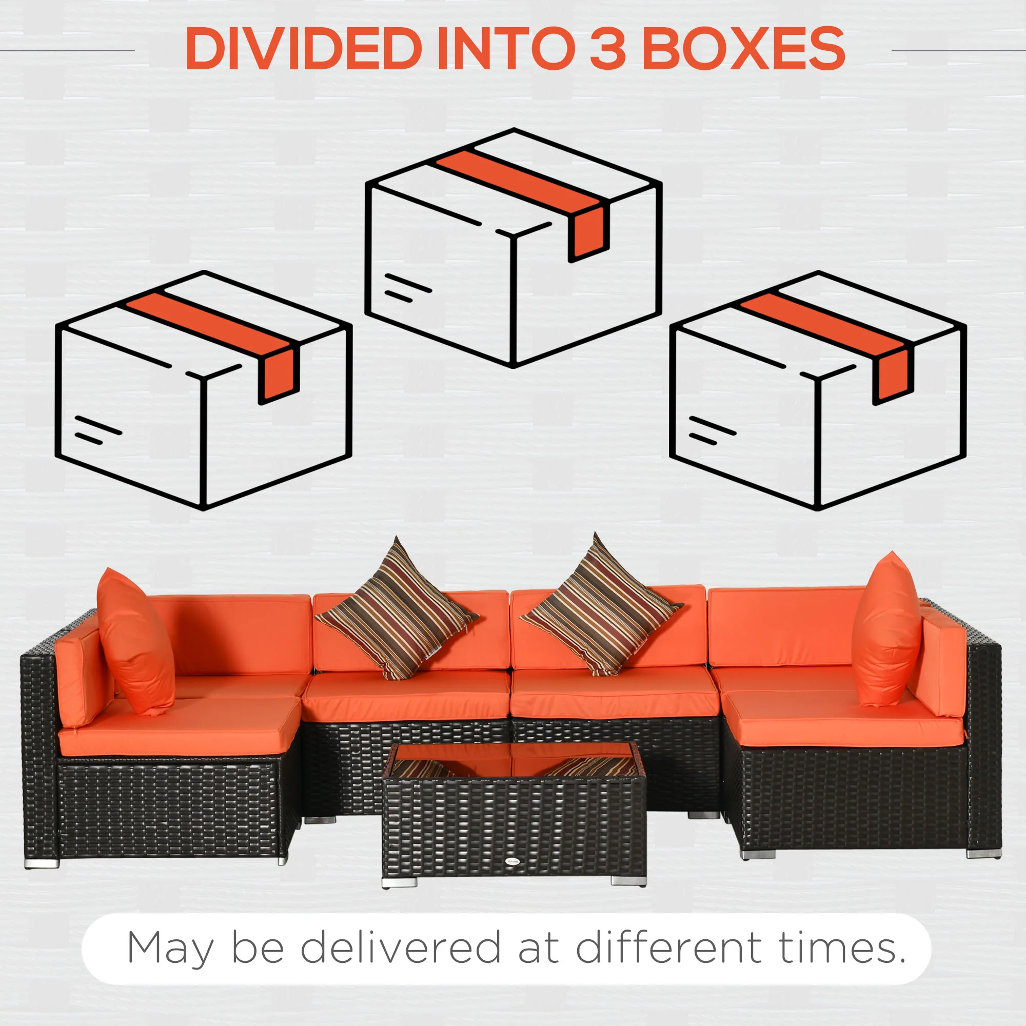 7-Piece PE Rattan Sectional Sofa Set with Glass Top and Cushions, Orange - Image 10