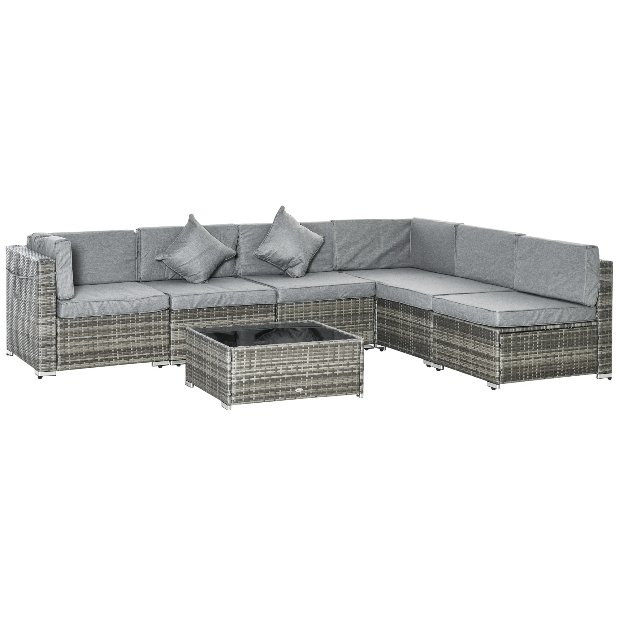 7-Piece PE Rattan Sectional Sofa Set with Glass Top & Cushions, Light Grey - Image 2