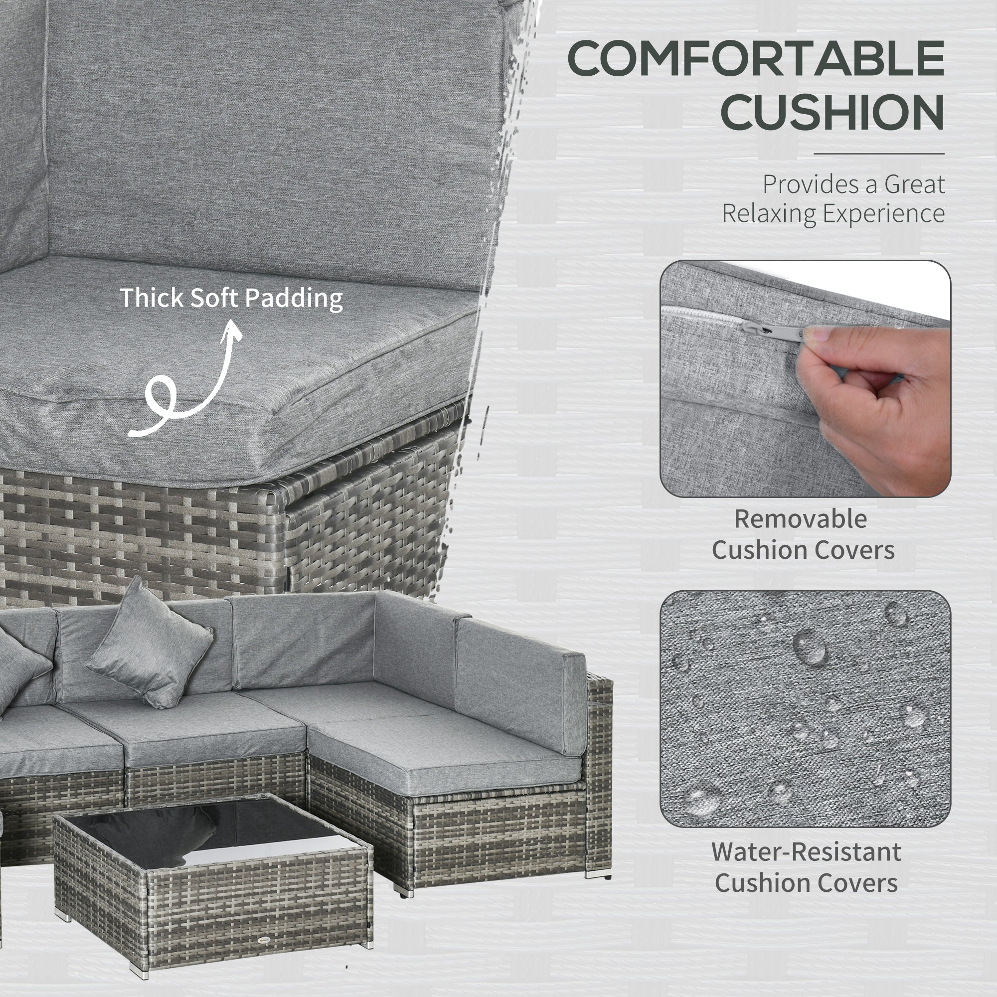 7-Piece PE Rattan Sectional Sofa Set with Glass Top & Cushions, Light Grey - Image 7