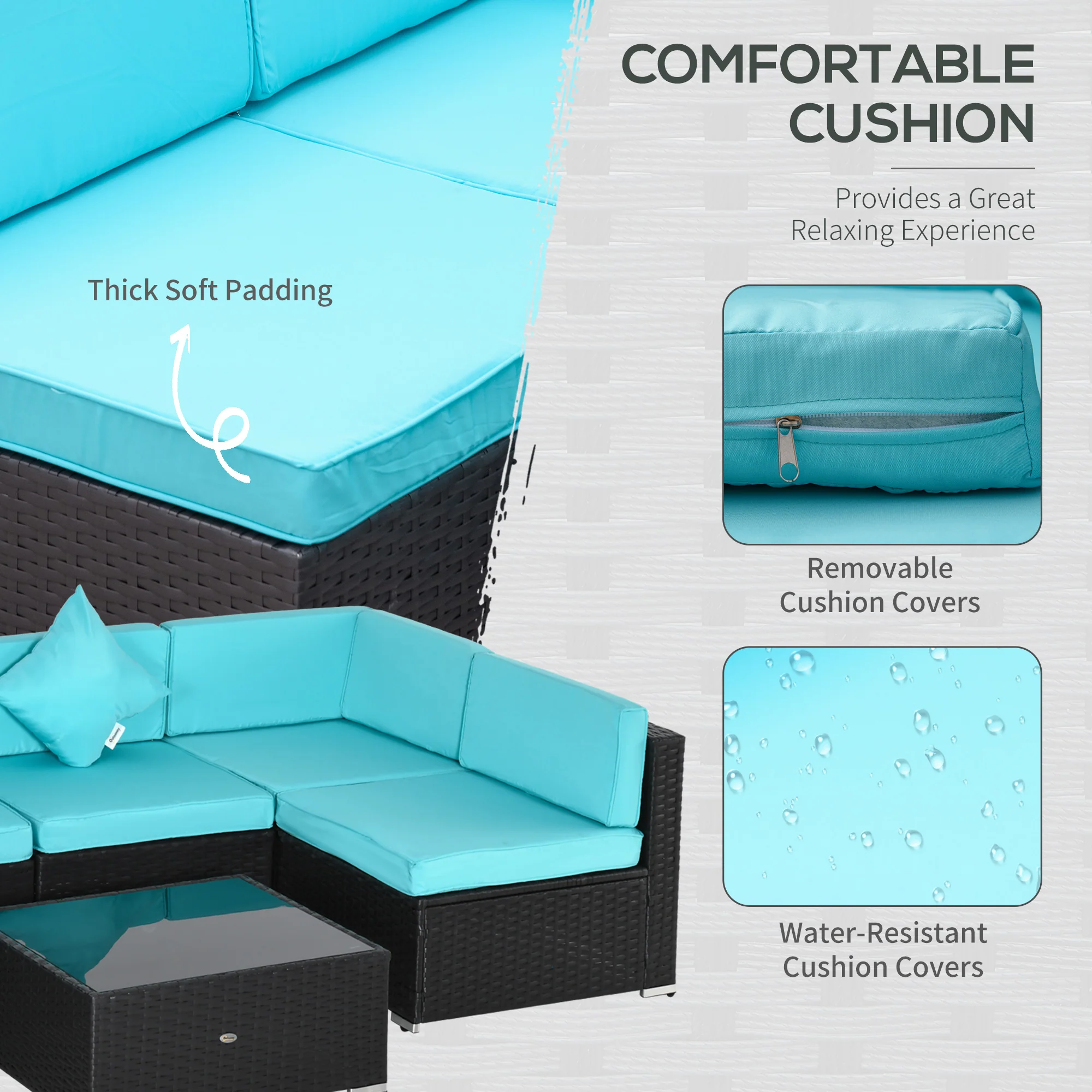 7-Piece Outdoor Wicker Sectional Sofa Set with Glass Top Table, Light Blue - Image 7