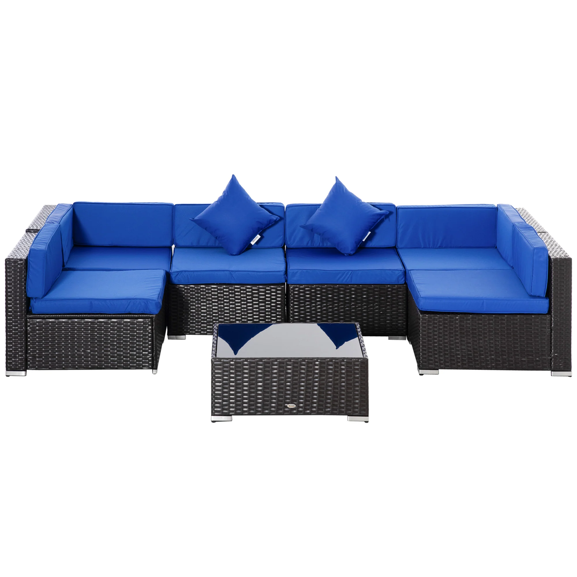 7-Piece PE Rattan Conversation Set with Sectional Sofa and Glass Table, Blue - Image 2