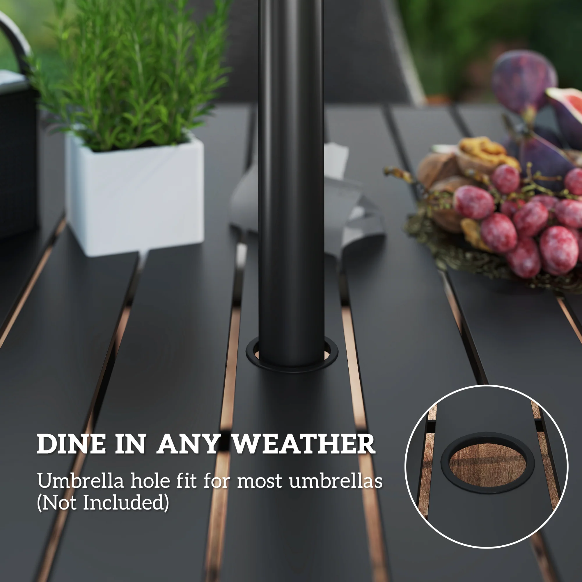 7 Piece Wicker Patio Furniture Set with Umbrella Hole & Slatted Table Top, Balcony - Image 10