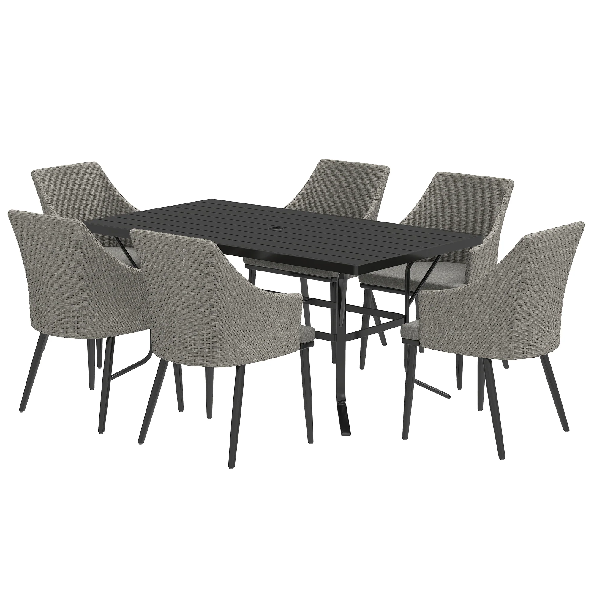 7 Piece Wicker Patio Furniture Set with Umbrella Hole & Slatted Table Top, Balcony - Image 2