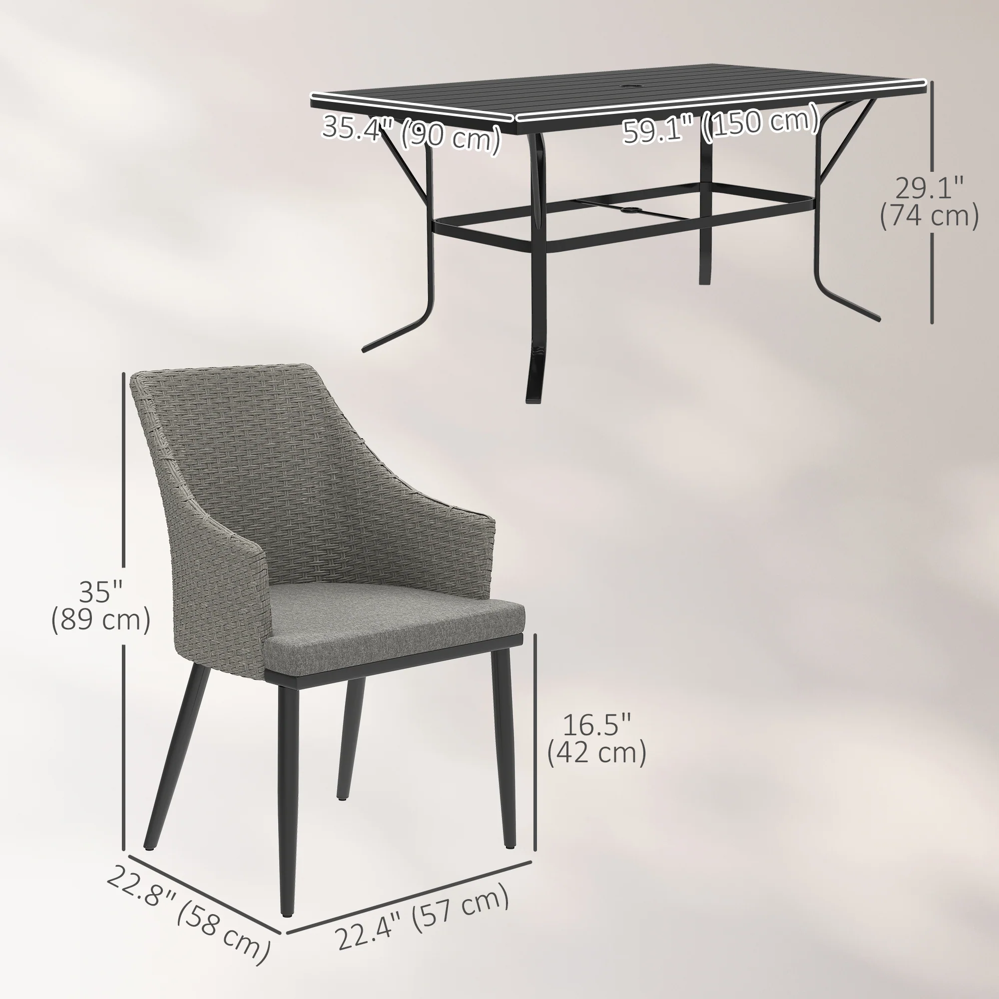 7 Piece Wicker Patio Furniture Set with Umbrella Hole & Slatted Table Top, Balcony - Image 5