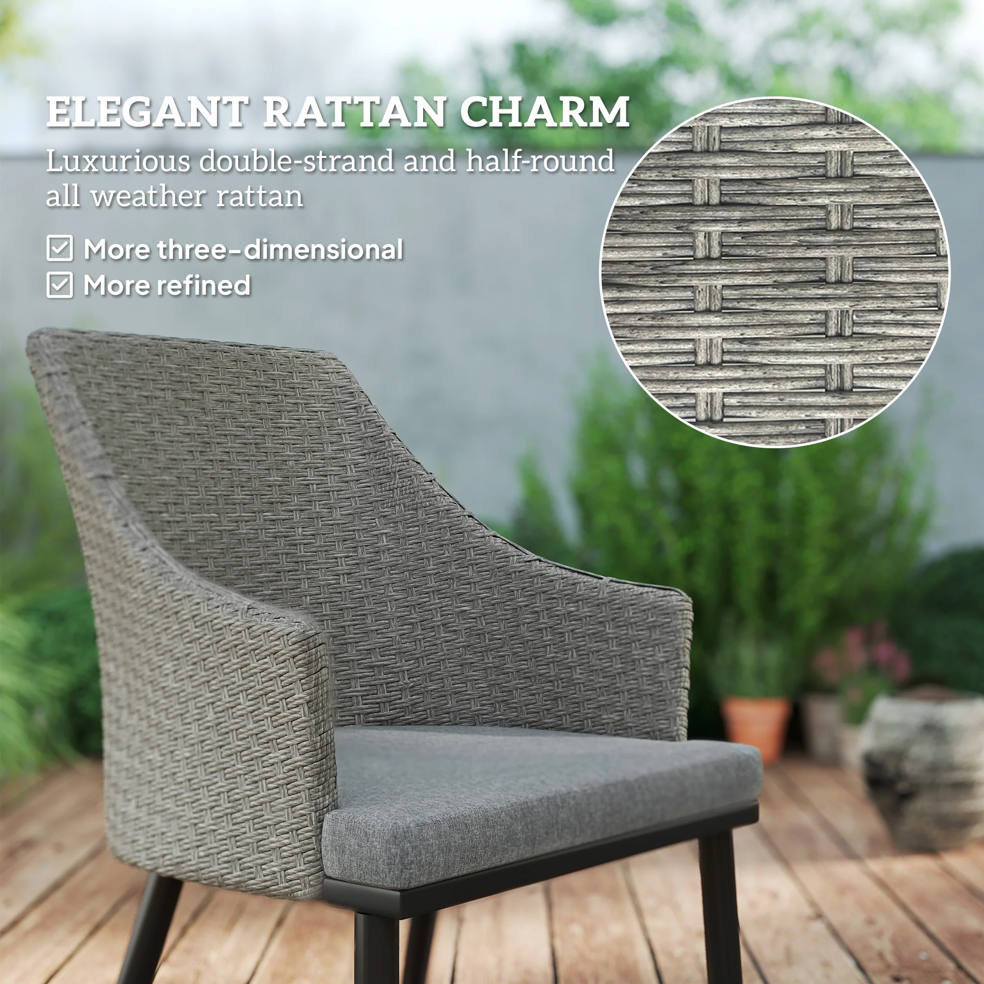 7 Piece Wicker Patio Furniture Set with Umbrella Hole & Slatted Table Top, Balcony - Image 6