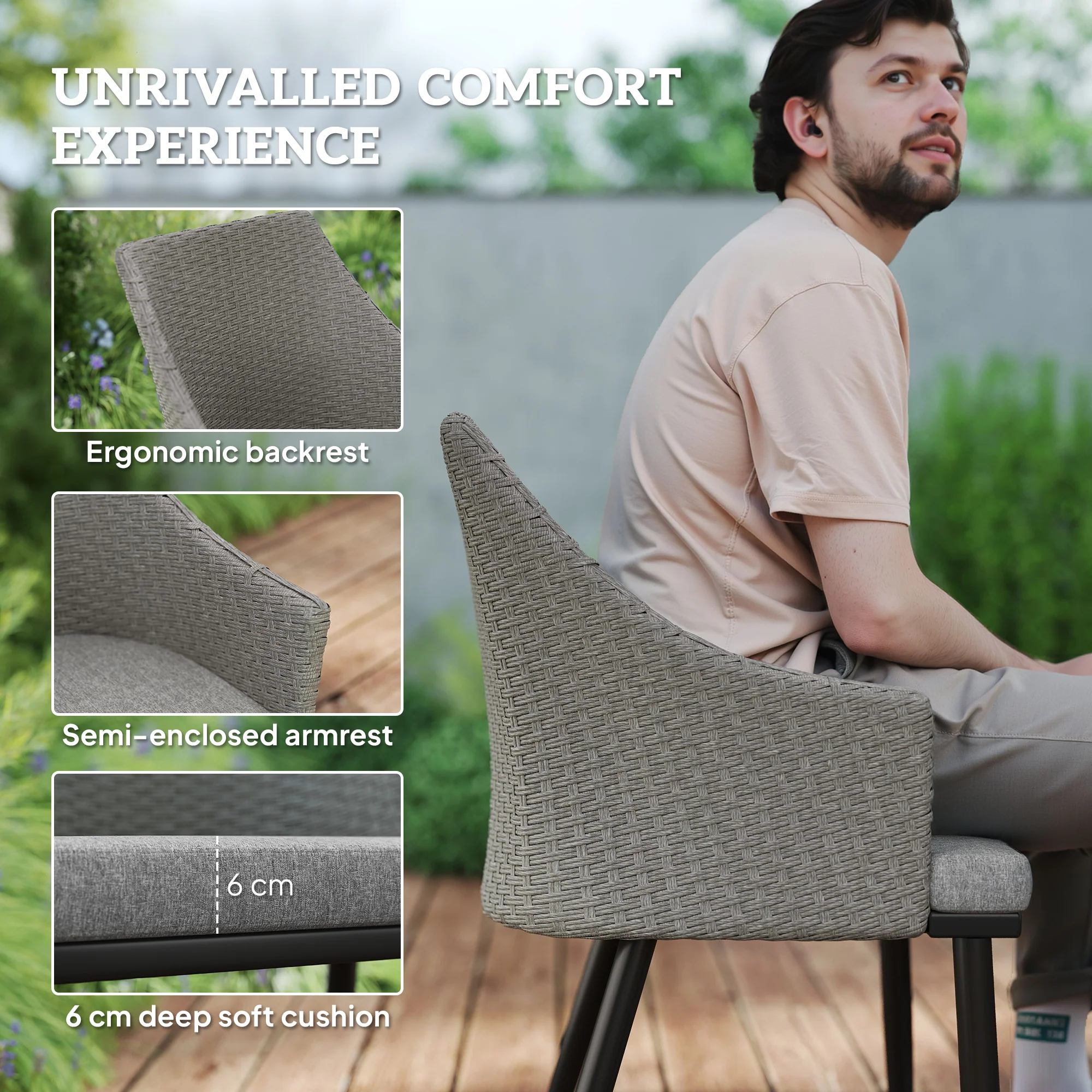 7 Piece Wicker Patio Furniture Set with Umbrella Hole & Slatted Table Top, Balcony - Image 7