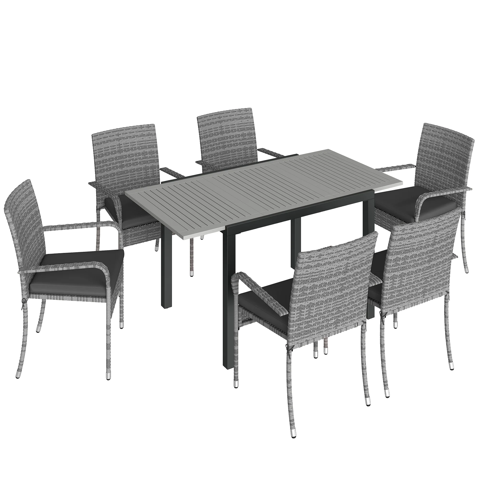 7-Piece Rattan Dining Set with Extendable Acacia Table and 6 Cushioned Chairs - Image 12