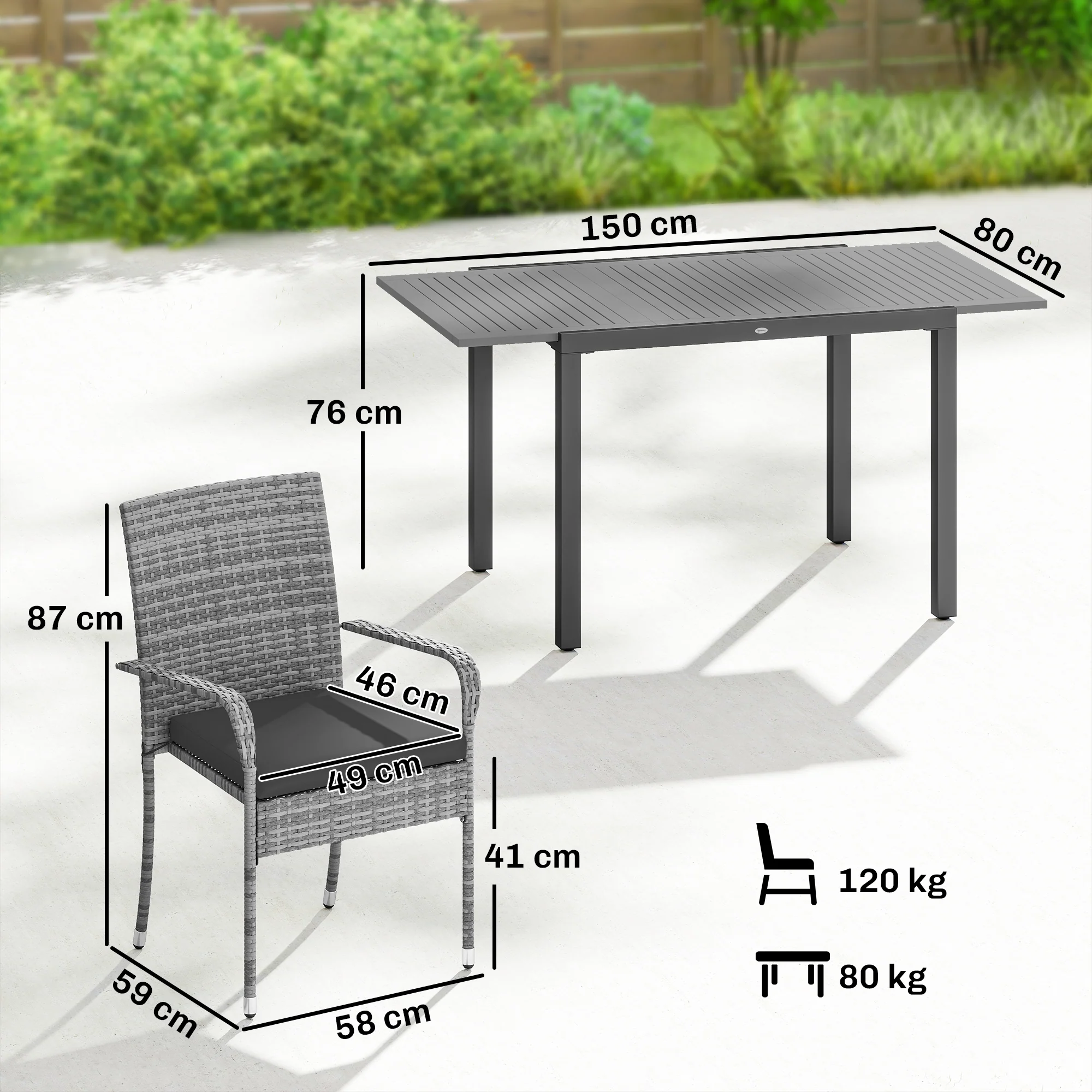 7-Piece Rattan Dining Set with Extendable Acacia Table and 6 Cushioned Chairs - Image 5