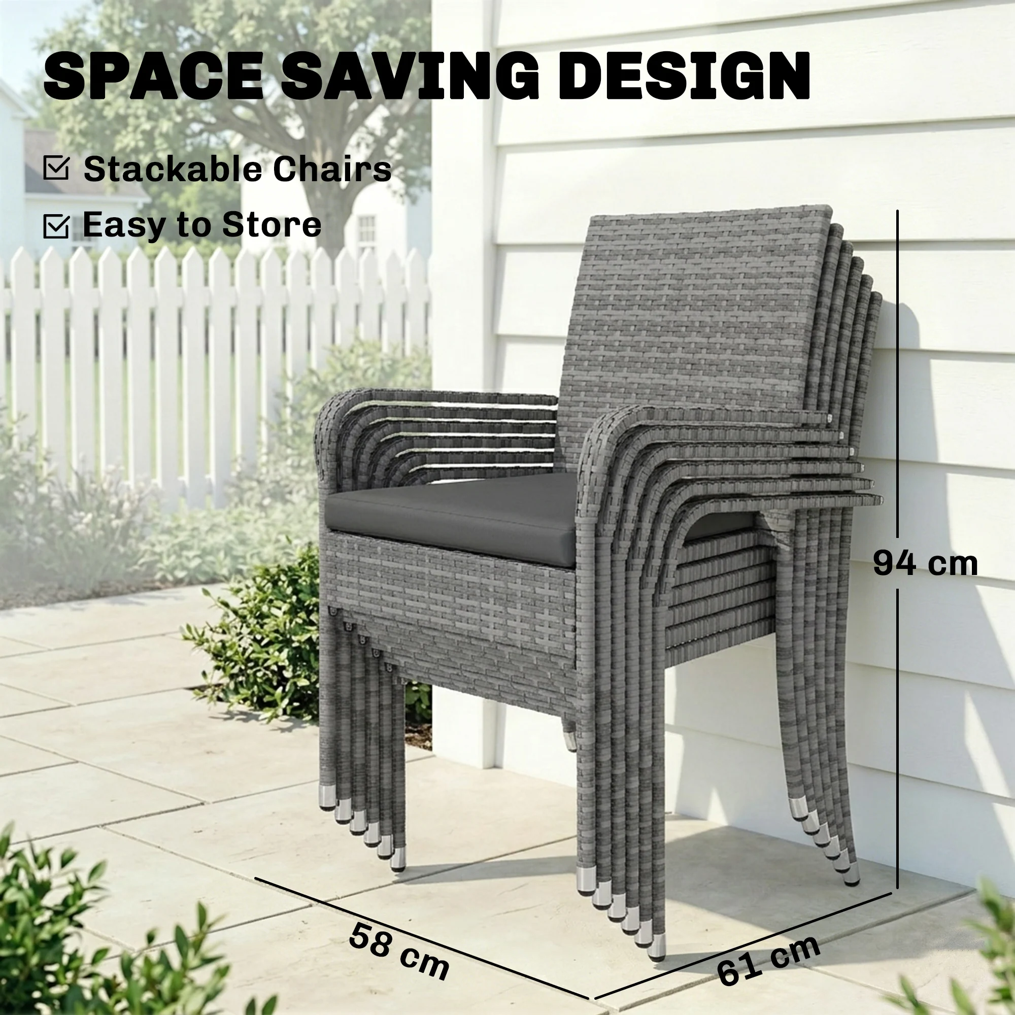 7-Piece Rattan Dining Set with Extendable Acacia Table and 6 Cushioned Chairs - Image 9