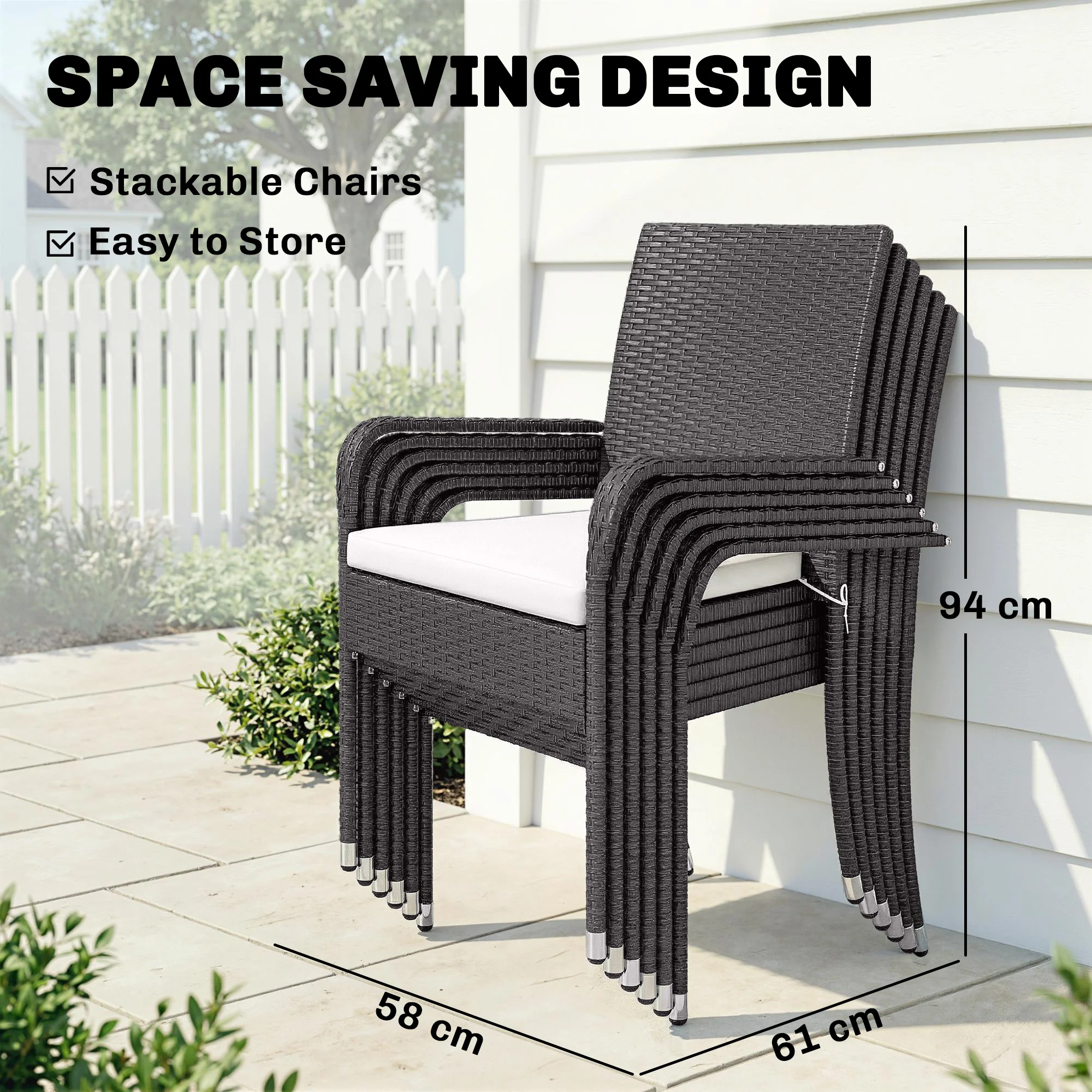 7-Piece Rattan 6-Seater Dining Set with Acacia Top and Cushions, Cream White - Image 9