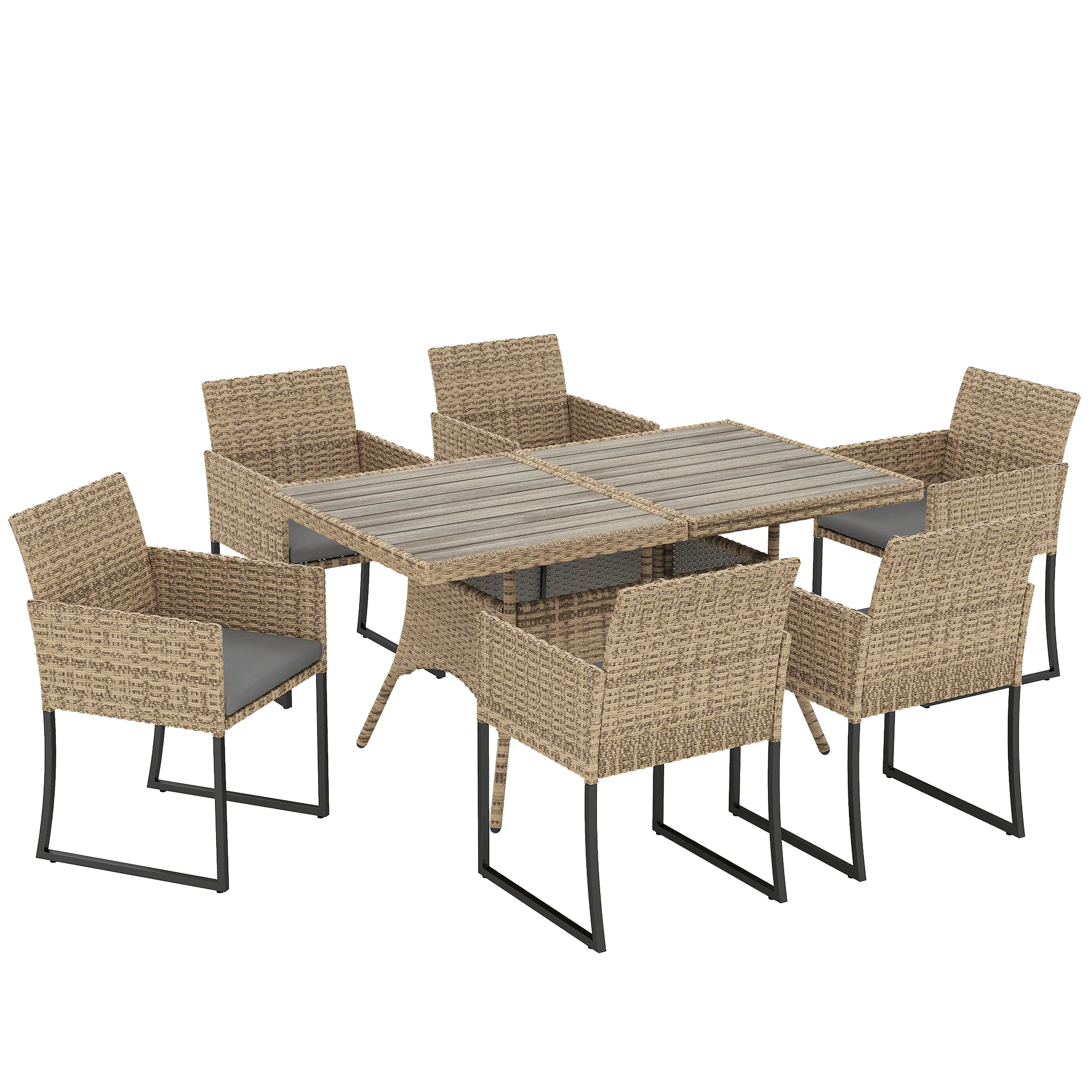 7-Piece Dark Grey Rattan Dining Set with WPC Table, 6 Chairs & Cushions - Image 12