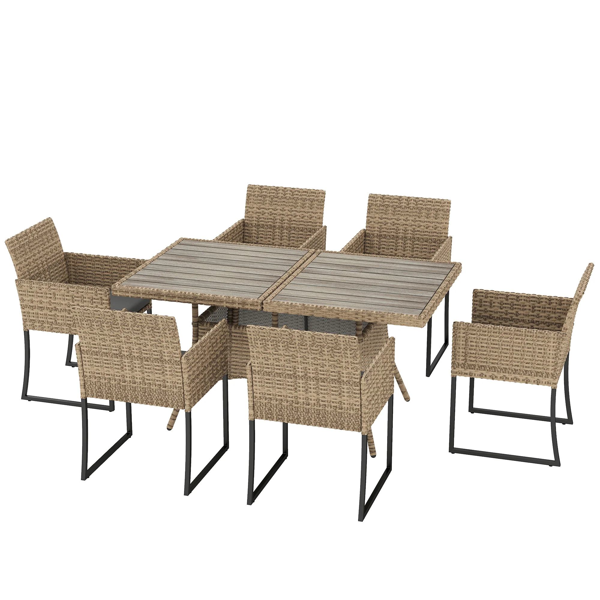 7-Piece Dark Grey Rattan Dining Set with WPC Table, 6 Chairs & Cushions - Image 2