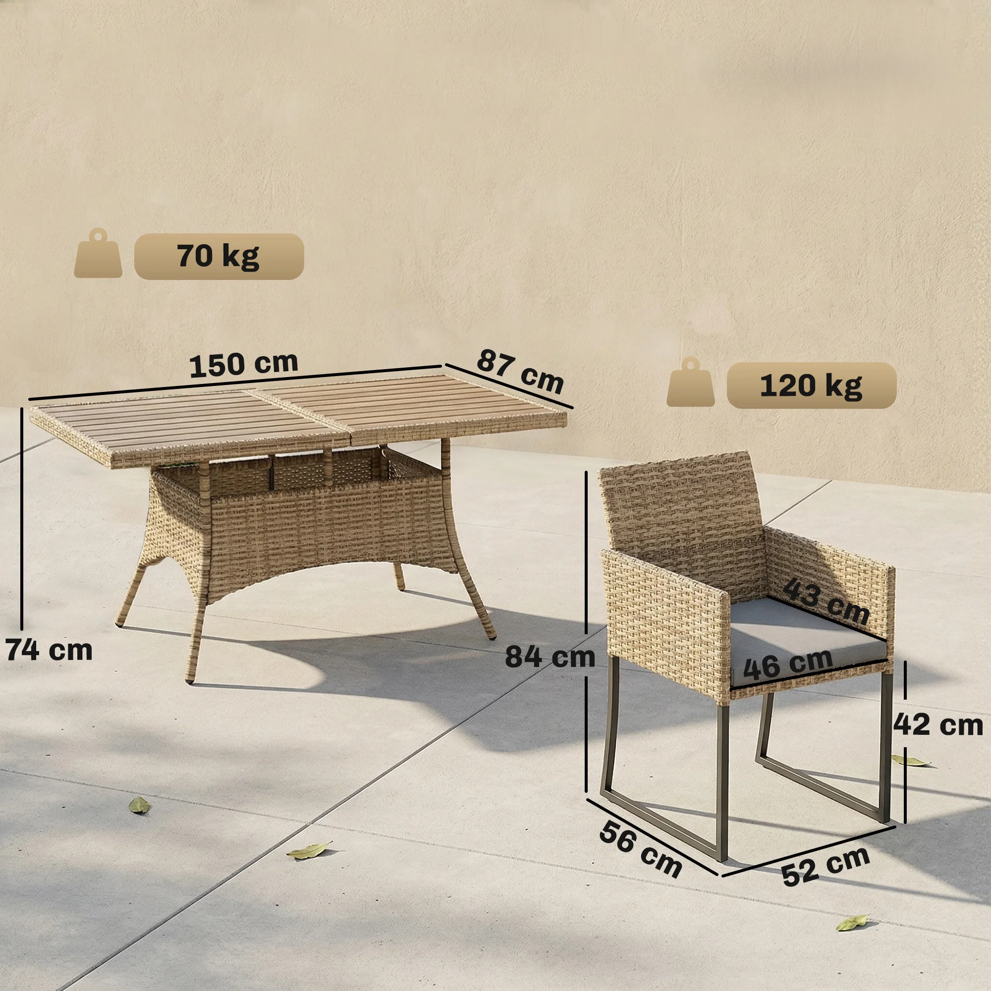 7-Piece Dark Grey Rattan Dining Set with WPC Table, 6 Chairs & Cushions - Image 5