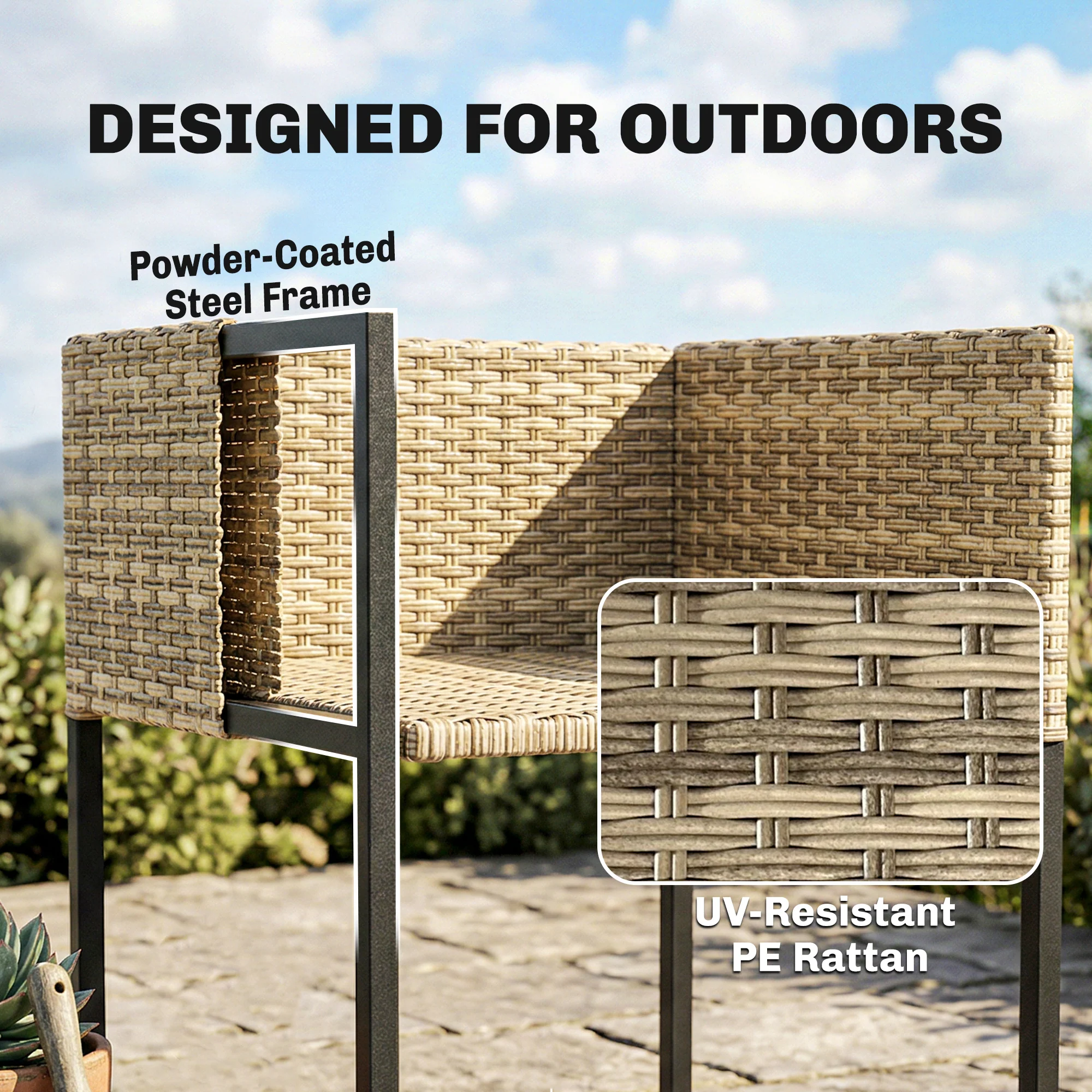 7-Piece Light Brown Rattan Dining Set with WPC Table, 6 Chairs & 12 Cushions - Image 9