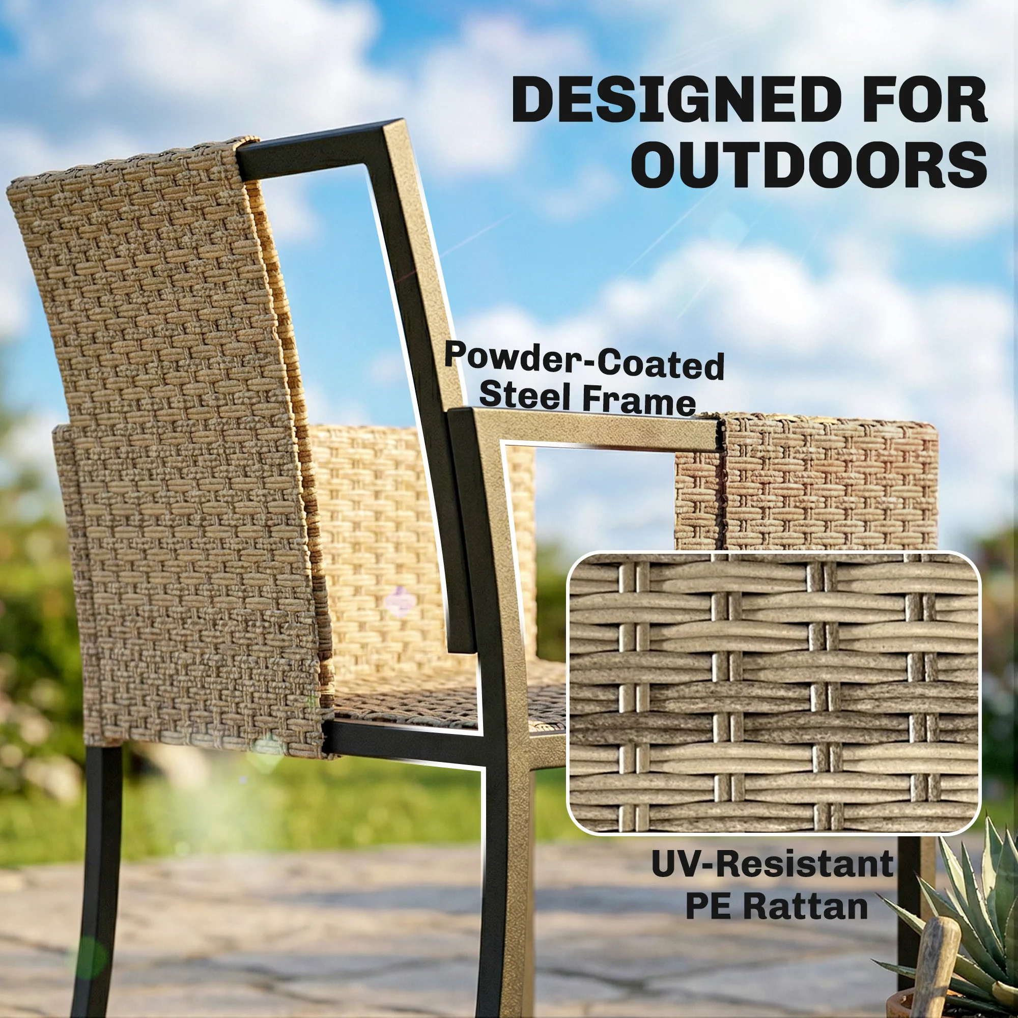 7-Piece Dark Grey Rattan Dining Set with WPC Table, 6 Chairs & Cushions - Image 9