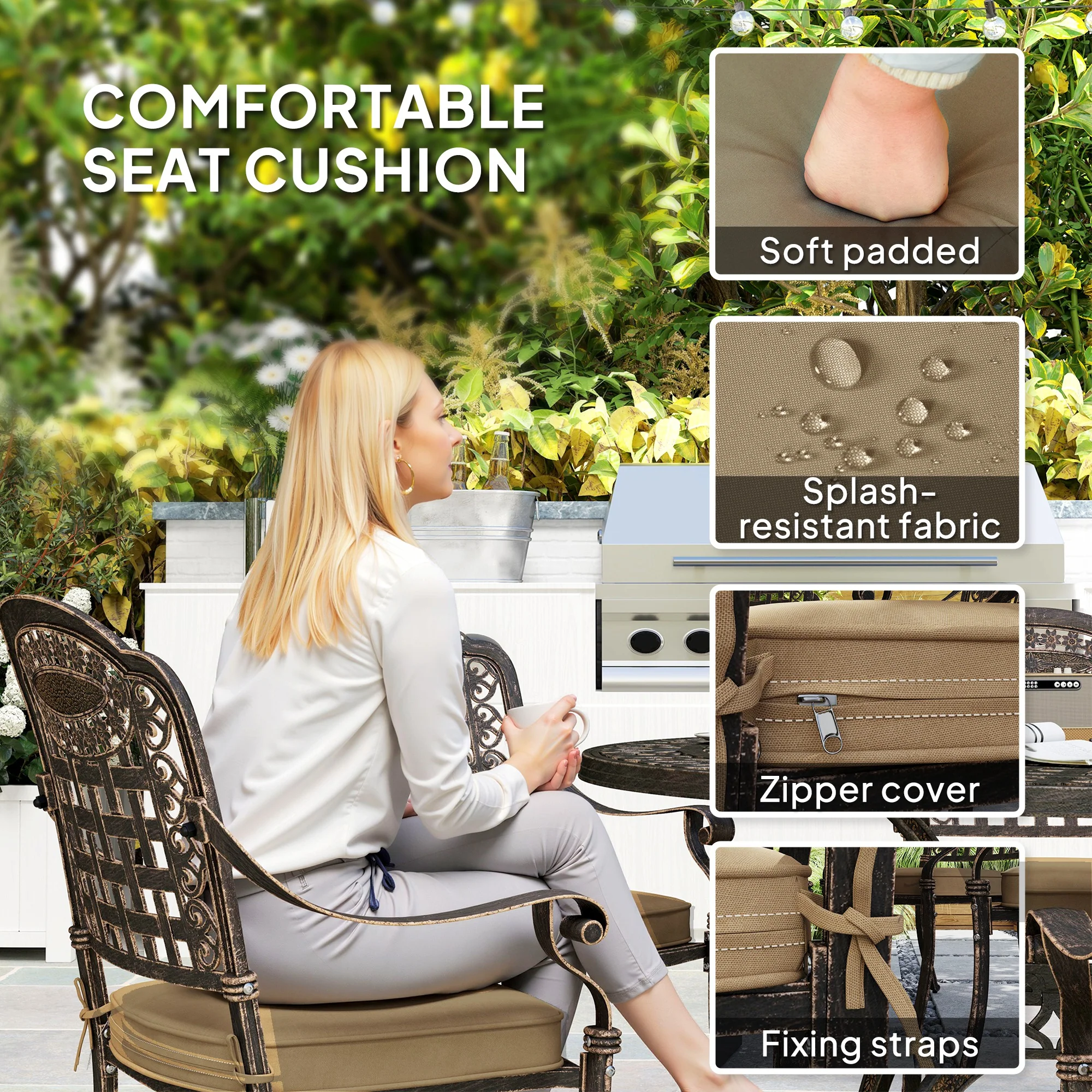 7 Pieces Outdoor Dining Set for 6, Aluminum Patio Furniture Set w/ Umbrella Hole, Bronze - Image 7