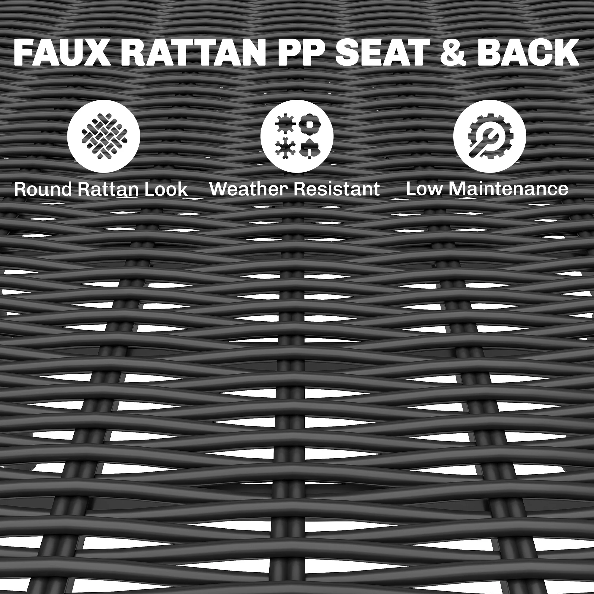 7-Piece Garden Dining Set with 6 Faux Rattan Chairs & Wood-Effect Table, Black - Image 8