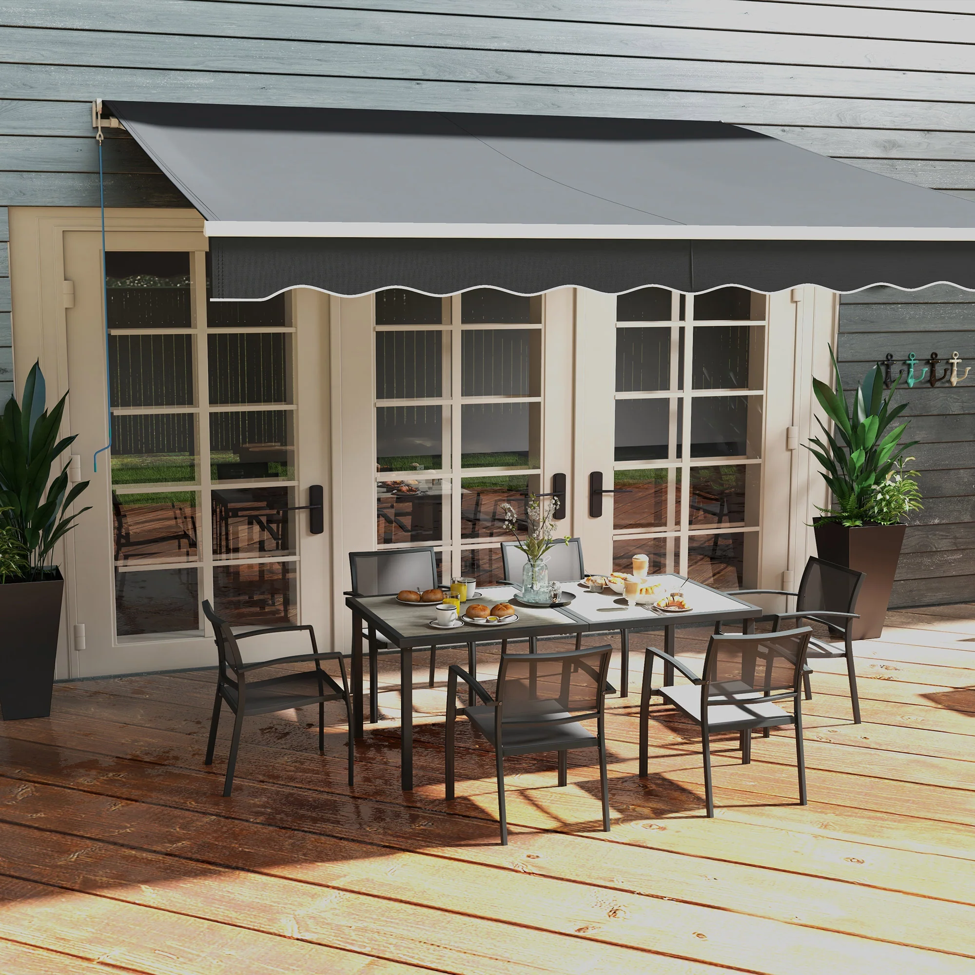 7 Pieces Outdoor Dining Set w/ 6 Stackable Chairs, Patio Table & Chairs w/ Mesh Seat, Black - Image 11