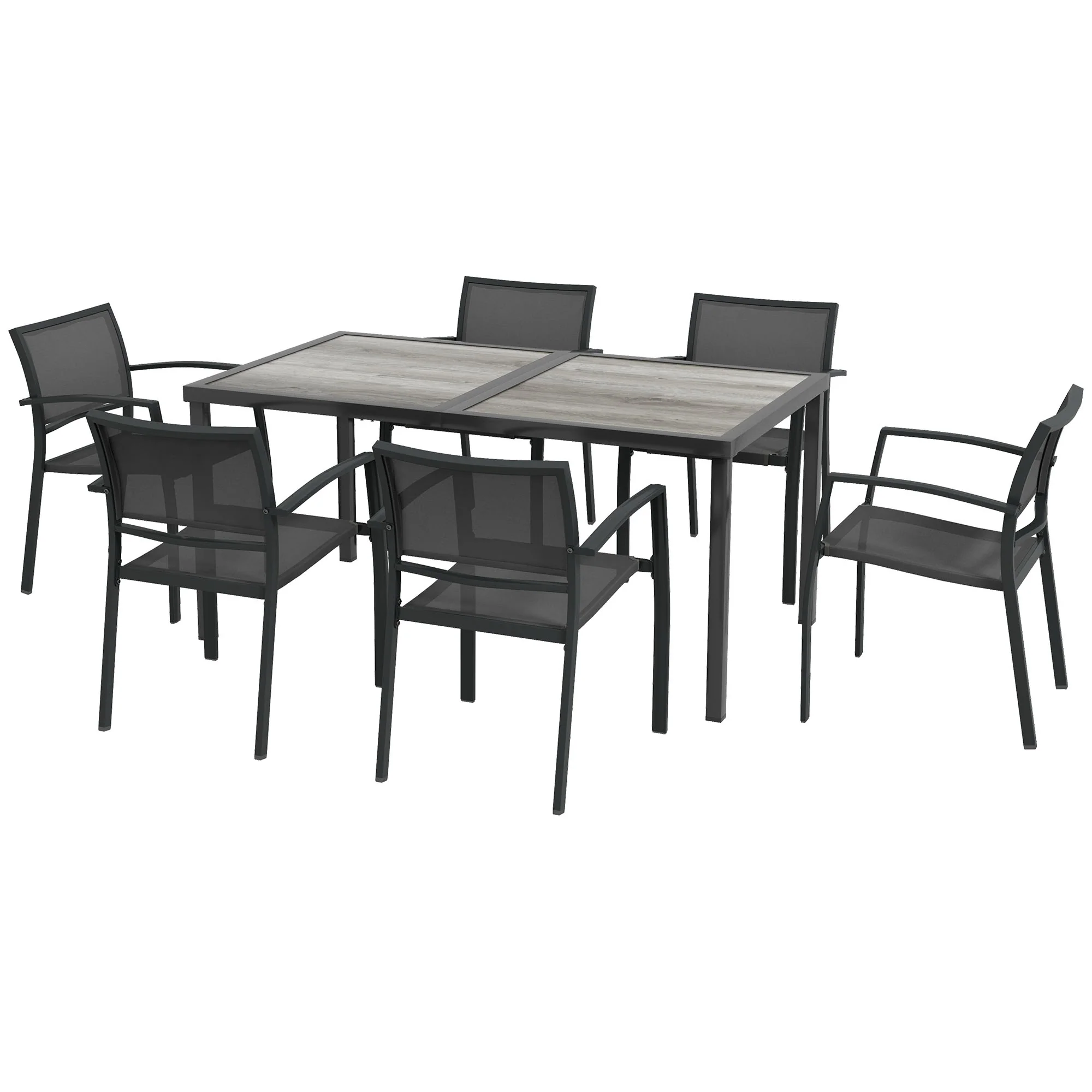 7 Pieces Outdoor Dining Set w/ 6 Stackable Chairs, Patio Table & Chairs w/ Mesh Seat, Black - Image 12
