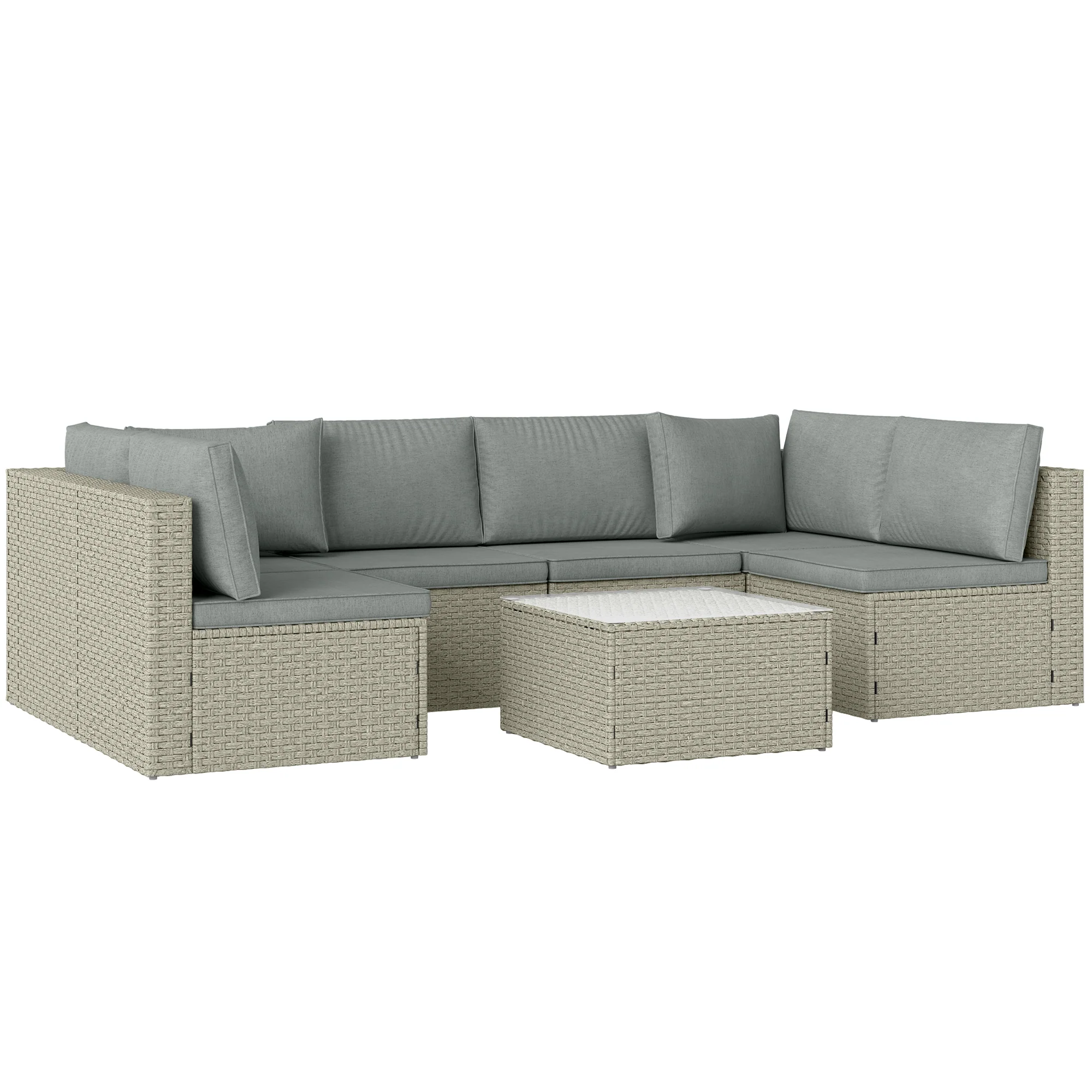 7 Piece Rattan Garden Furniture Set, 6 Seater Corner Sofa & Glass Table, Light Brown - Image 12