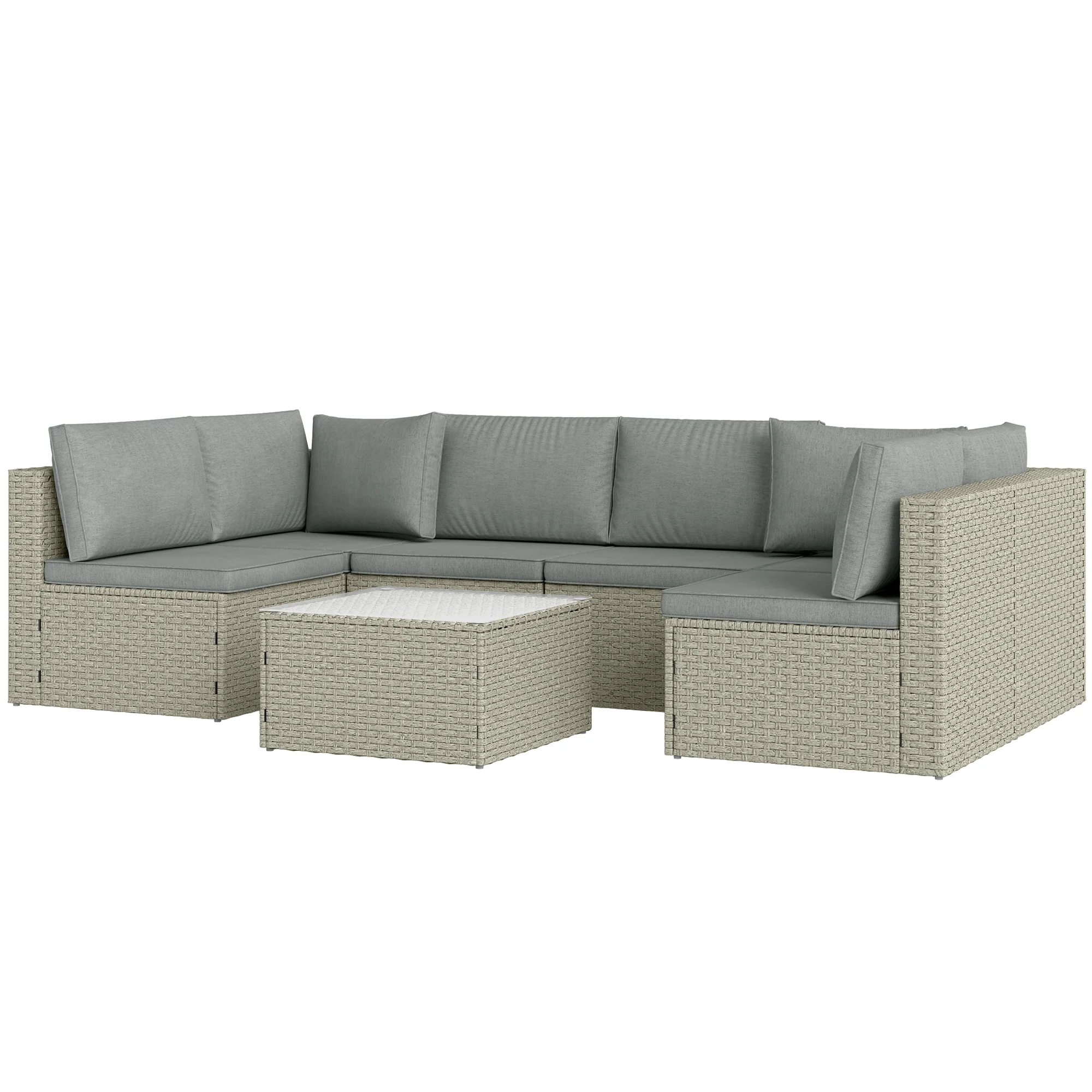 7 Piece Rattan Garden Furniture Set, 6 Seater Corner Sofa & Glass Table, Light Brown - Image 2
