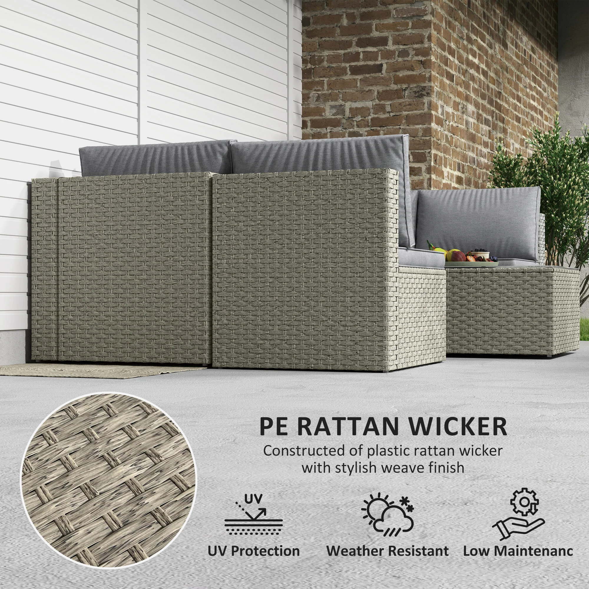 7 Piece Rattan Garden Furniture Set, 6 Seater Corner Sofa & Glass Table, Light Brown - Image 7