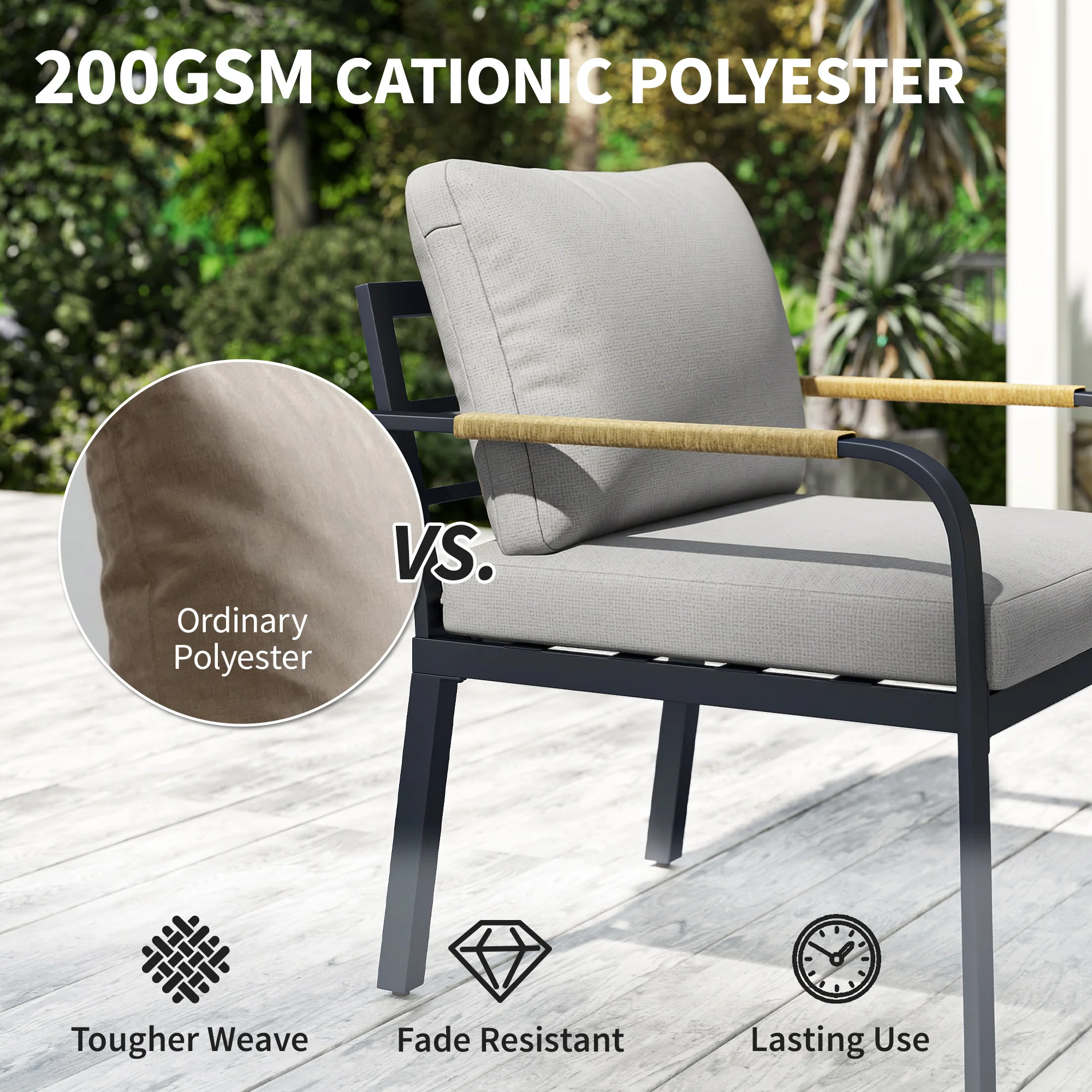 7 Seater Garden Furniture Set with Faux Wood Table, Light Grey - Image 7