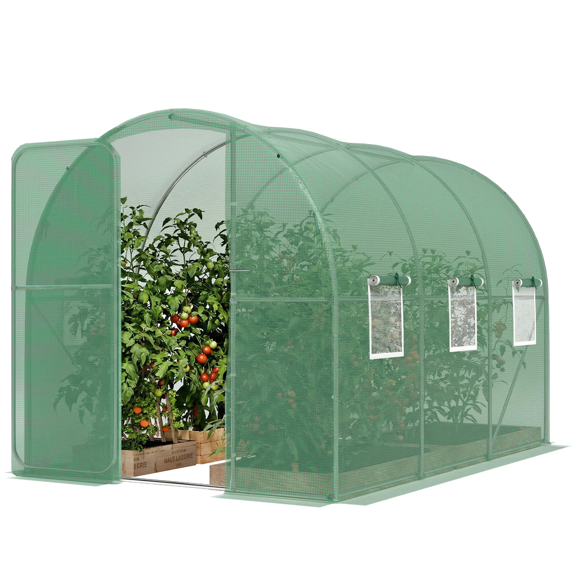 7' x 10' Walk-in Polytunnel Greenhouse with Hinged Door & 6 Mesh Windows - Image 2