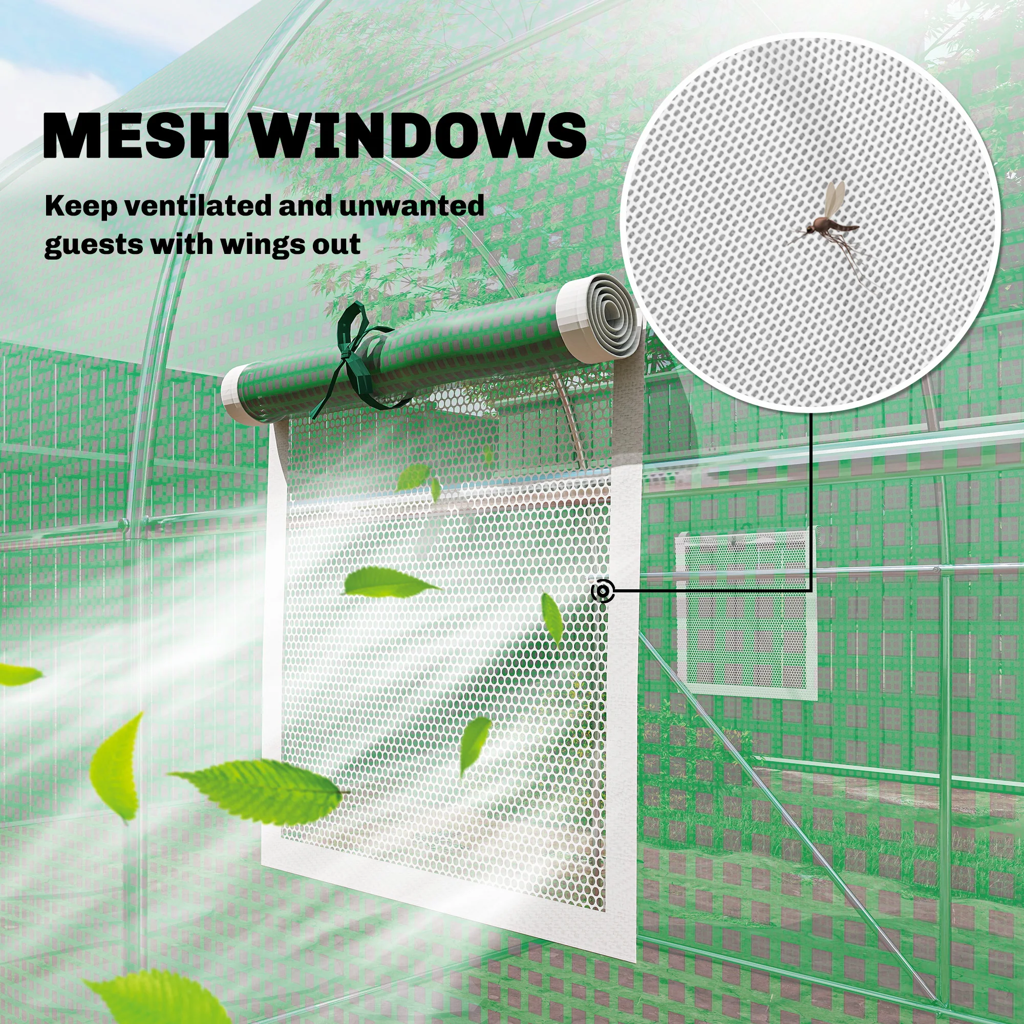7' x 10' Walk-in Polytunnel Greenhouse with Hinged Door & 6 Mesh Windows - Image 6