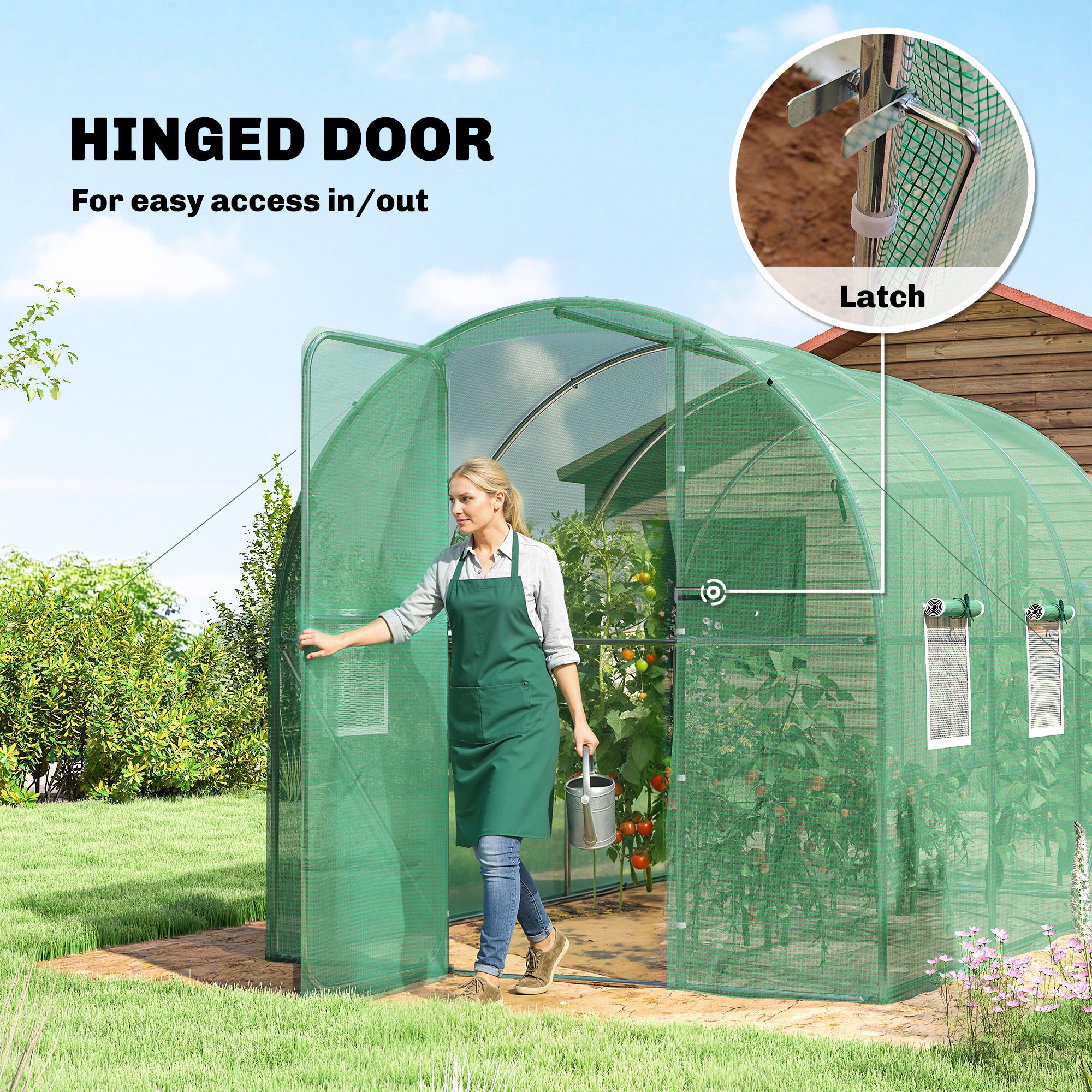 7' x 10' Walk-in Polytunnel Greenhouse with Hinged Door & 6 Mesh Windows - Image 7