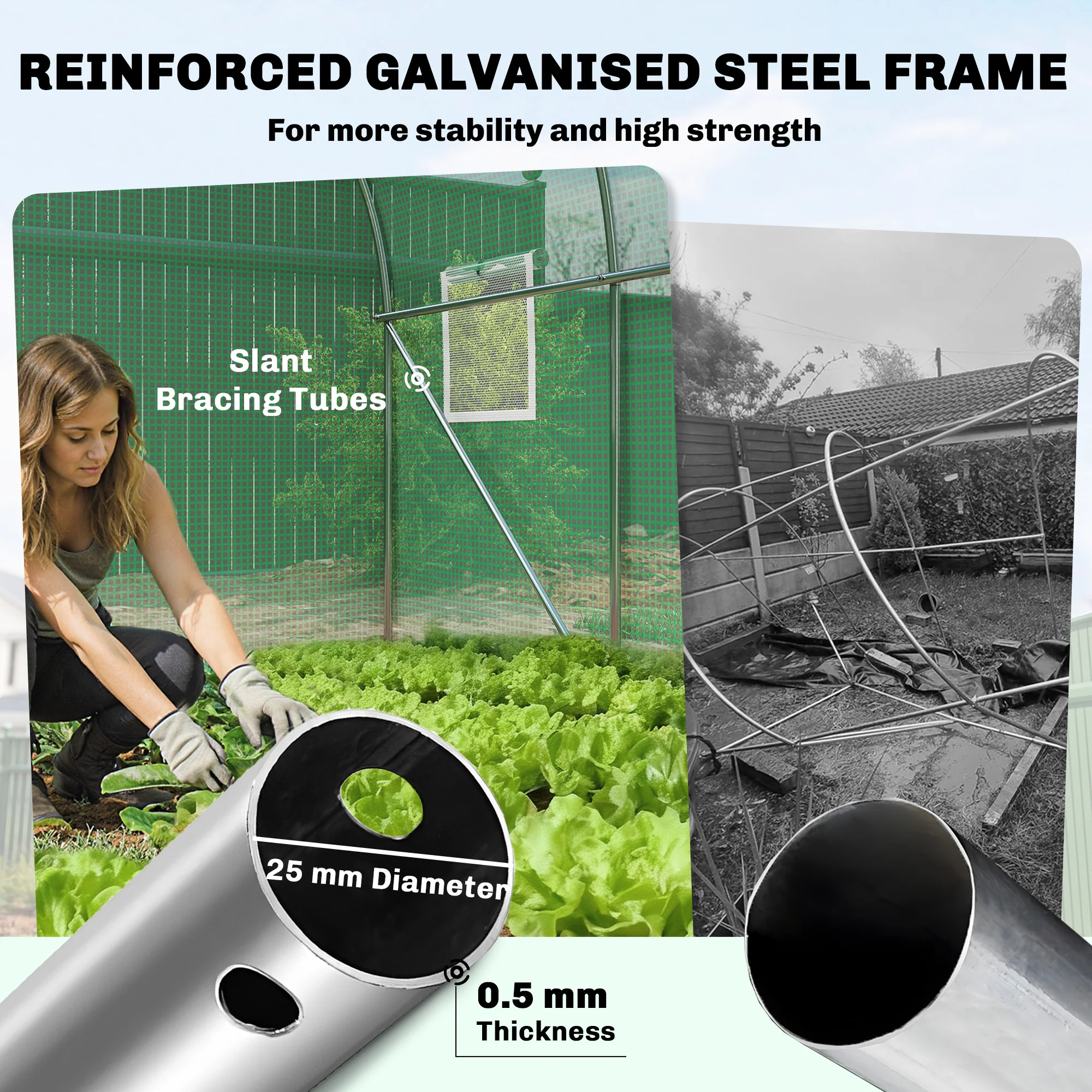 7' x 10' Walk-in Polytunnel Greenhouse with Hinged Door & 6 Mesh Windows - Image 9