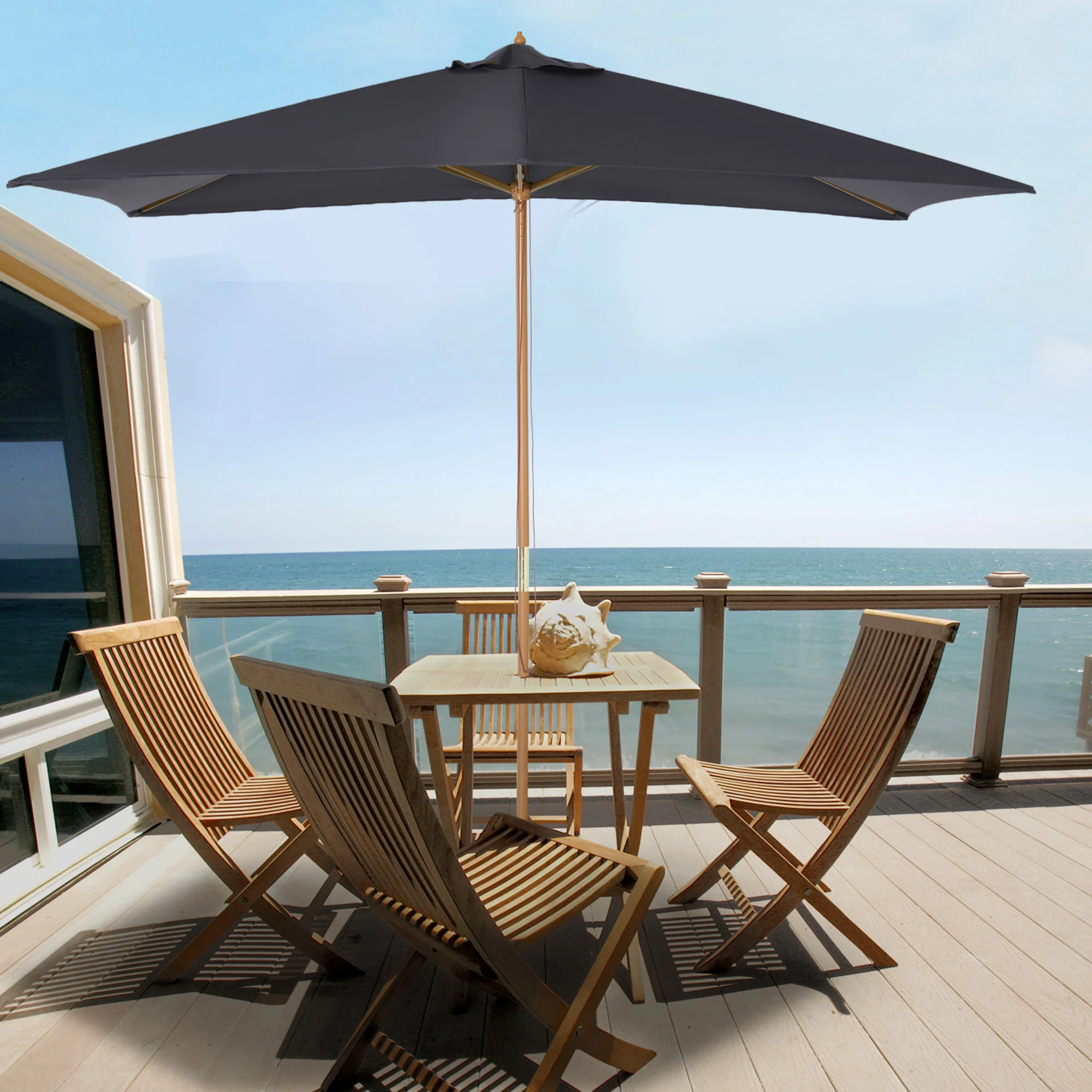 7' x 10' Wooden Patio Umbrella with Top Vent, Dark Grey - Image 3