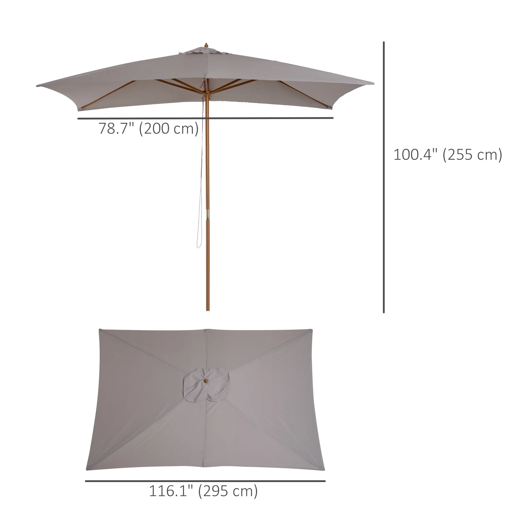 7' x 10' Wooden Patio Umbrella with Top Vent, Grey - Image 5