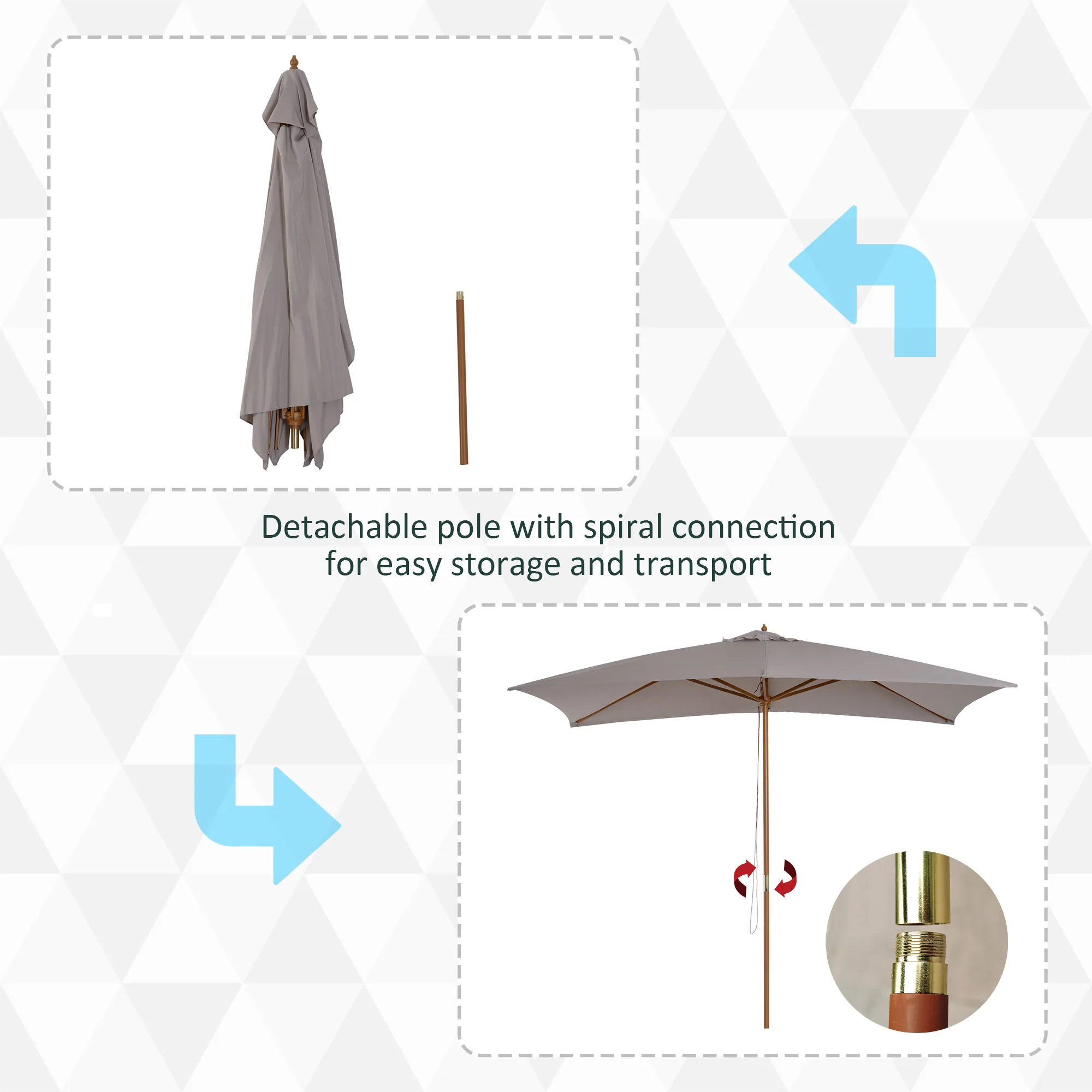 7' x 10' Wooden Patio Umbrella with Top Vent, Grey - Image 6