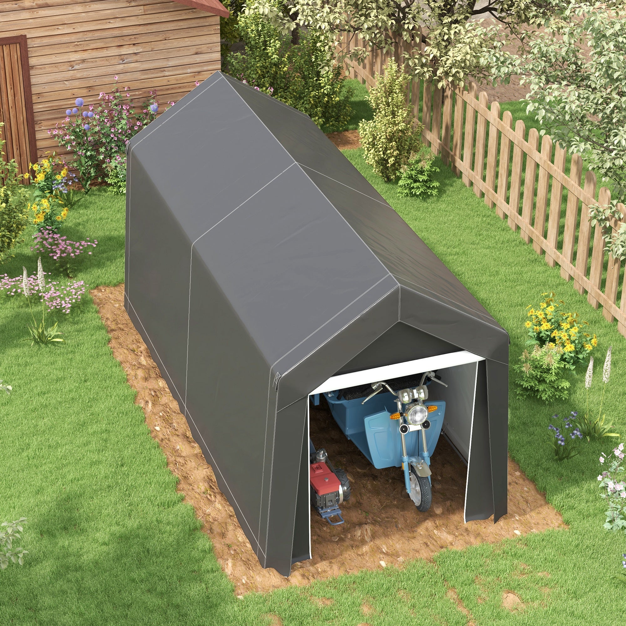 7' x 12' Portable Shed with Galvanized Frame & Roll-up Door, Dark Grey - Image 11