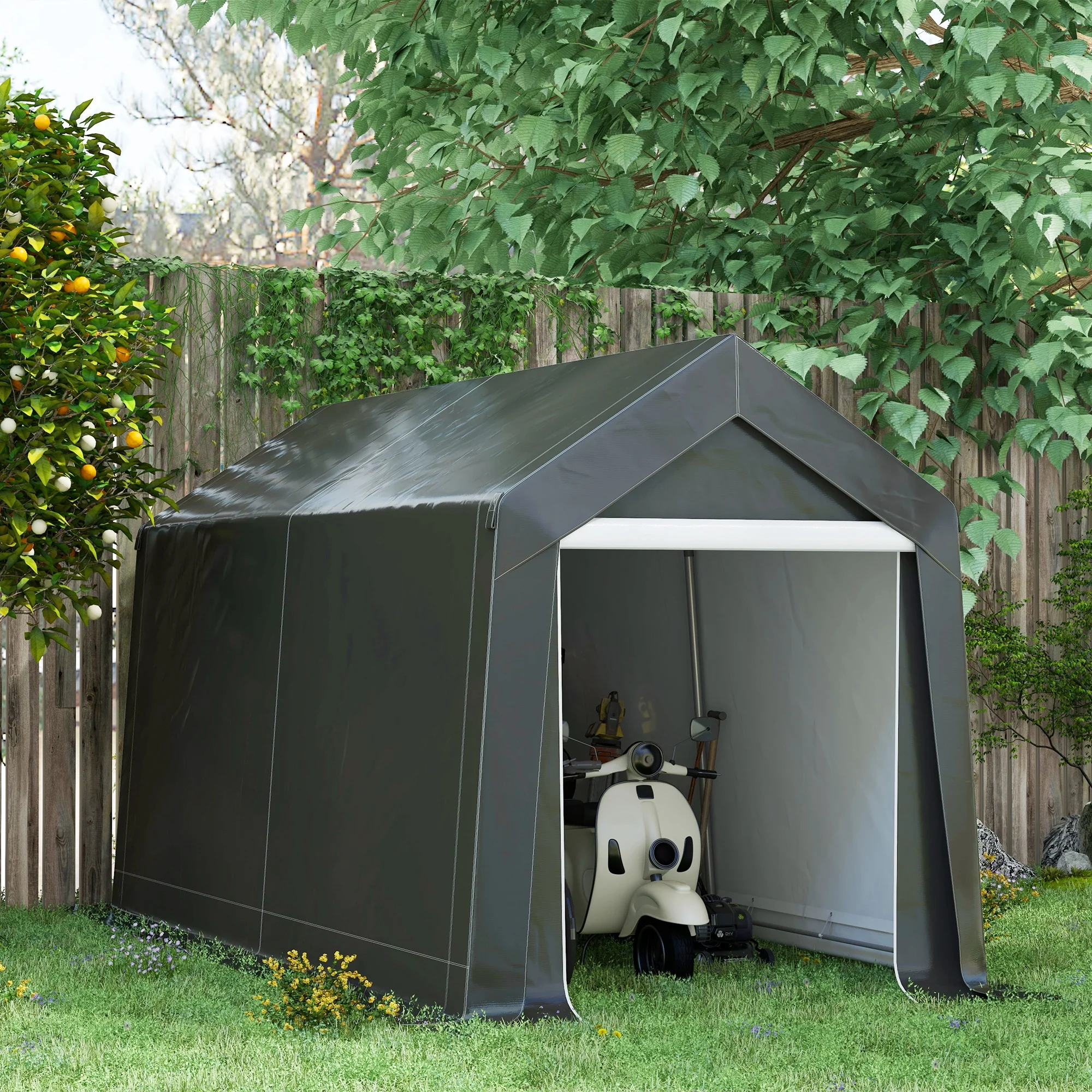 7' x 12' Portable Shed with Galvanized Frame & Roll-up Door, Dark Grey - Image 4