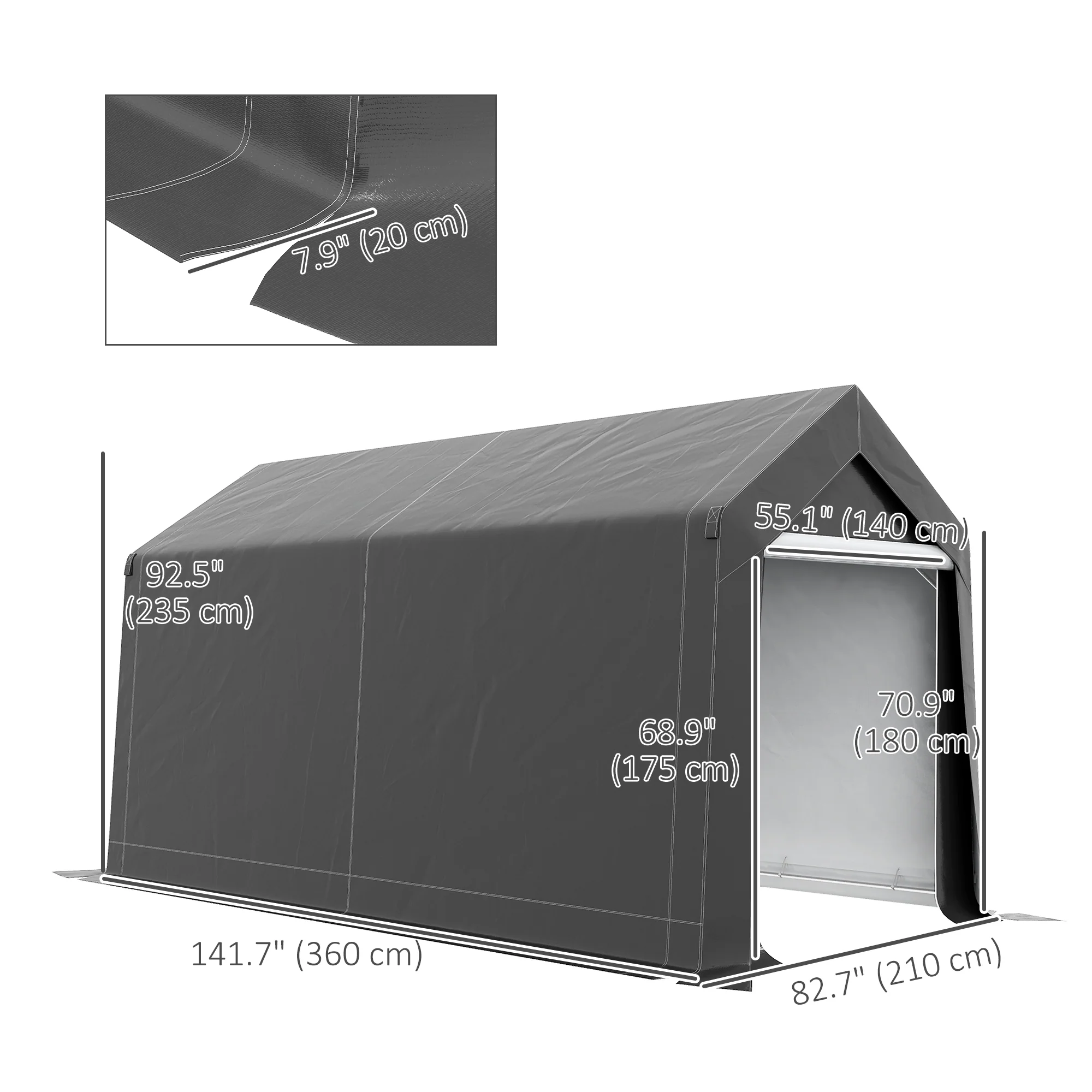 7' x 12' Portable Shed with Galvanized Frame & Roll-up Door, Dark Grey - Image 5