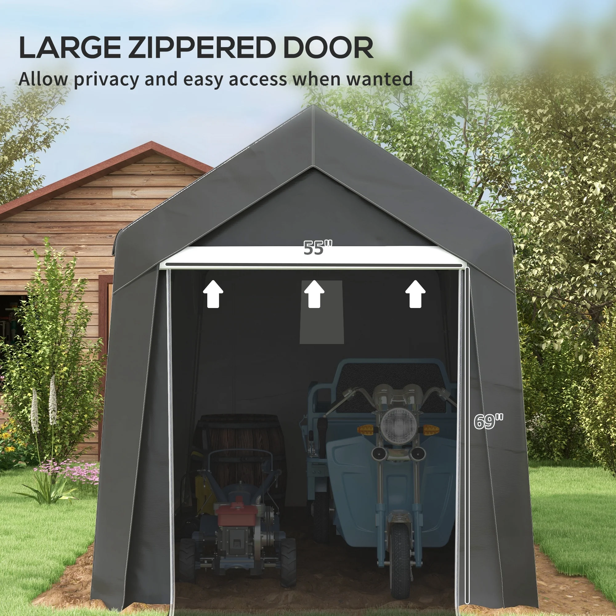7' x 12' Portable Shed with Galvanized Frame & Roll-up Door, Dark Grey - Image 8